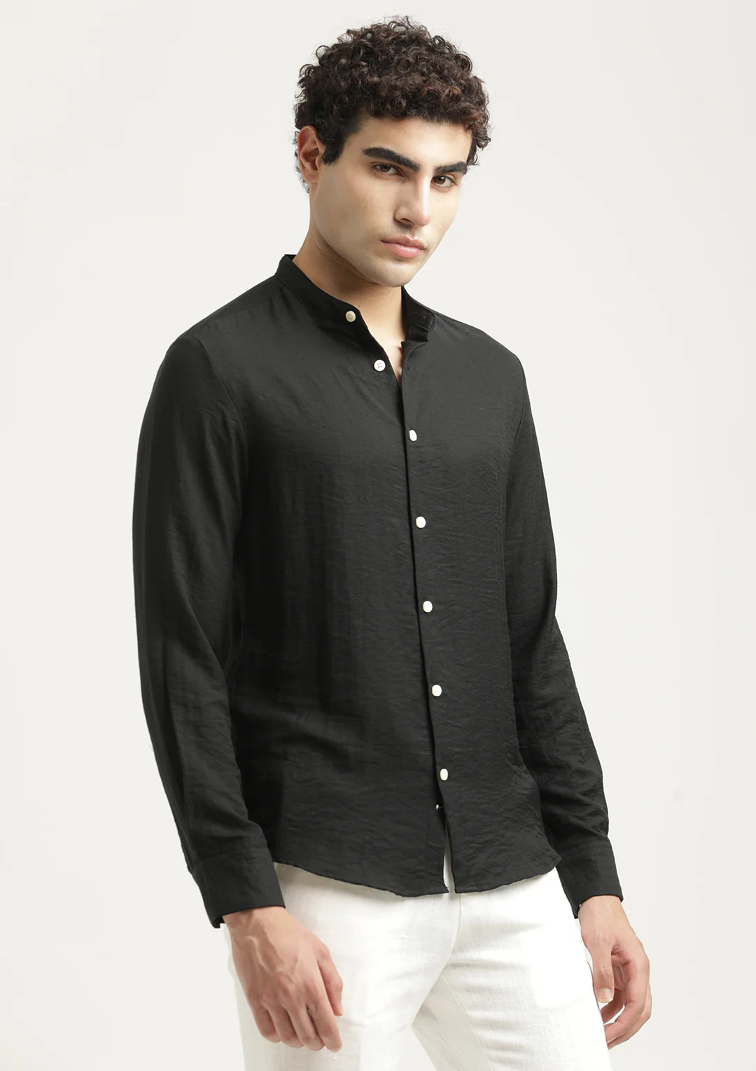 Men Mandarin Collar Nylon Shirt - Image 4