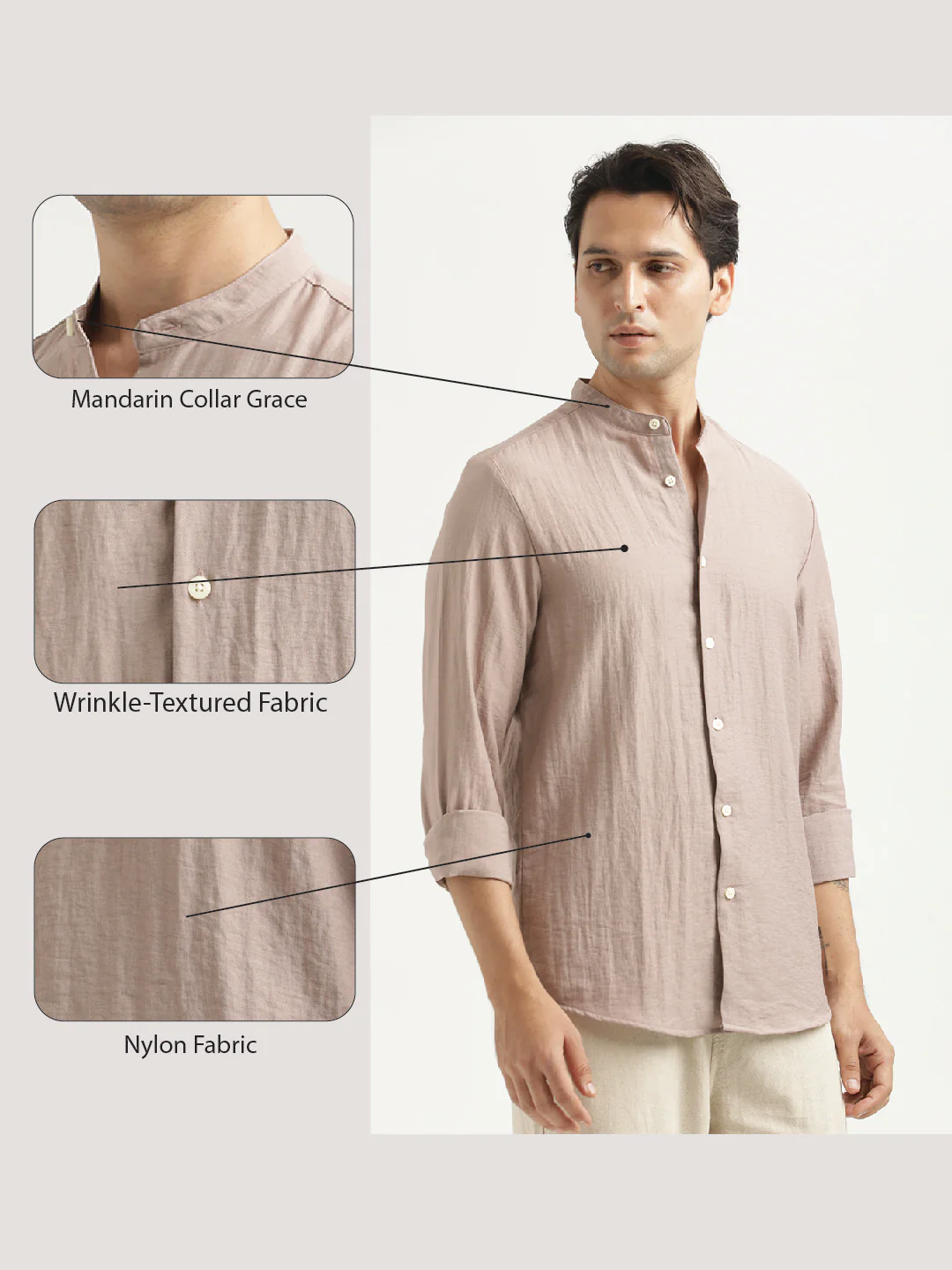 Men Mandarin Collar Nylon Shirt - Image 2