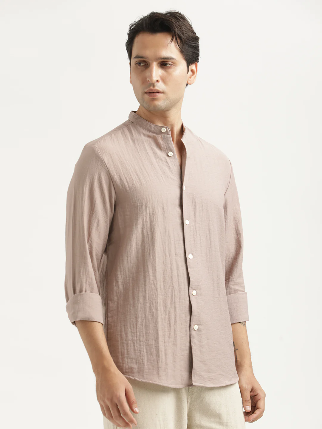 Men Mandarin Collar Nylon Shirt - Image 4