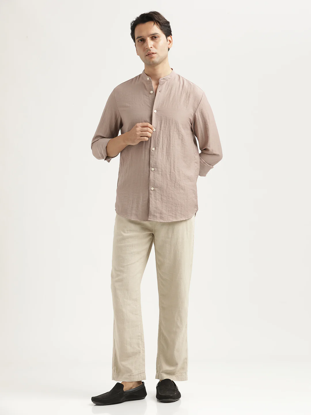 Men Mandarin Collar Nylon Shirt - Image 6