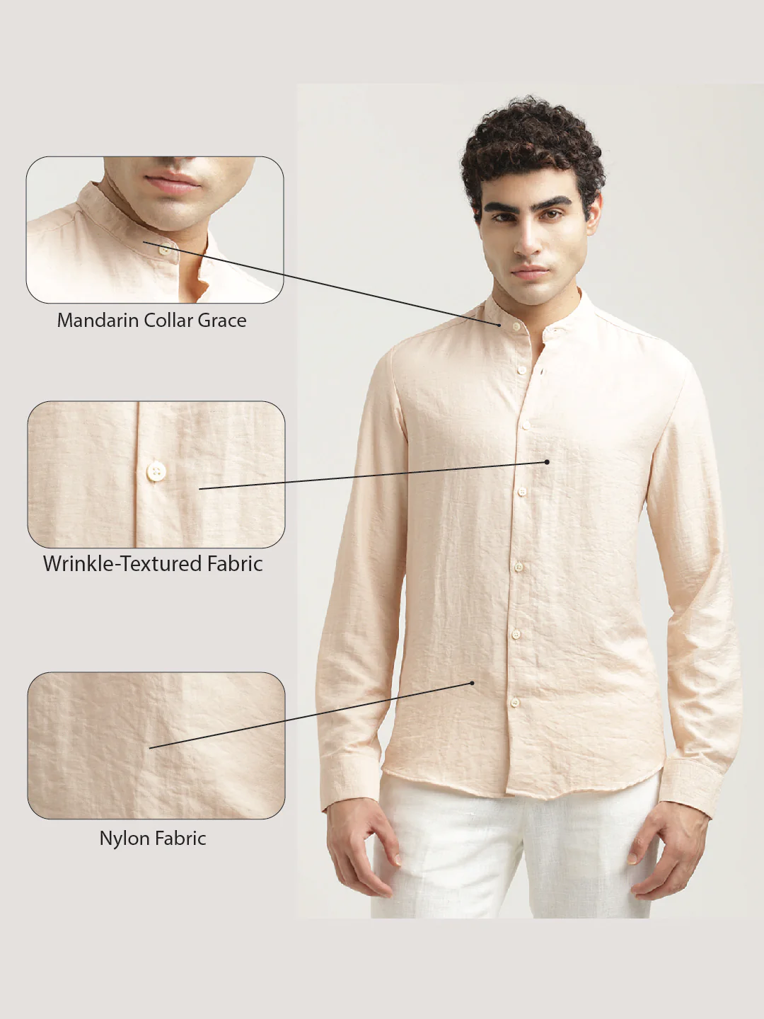 Men Mandarin Collar Nylon Shirt - Image 2