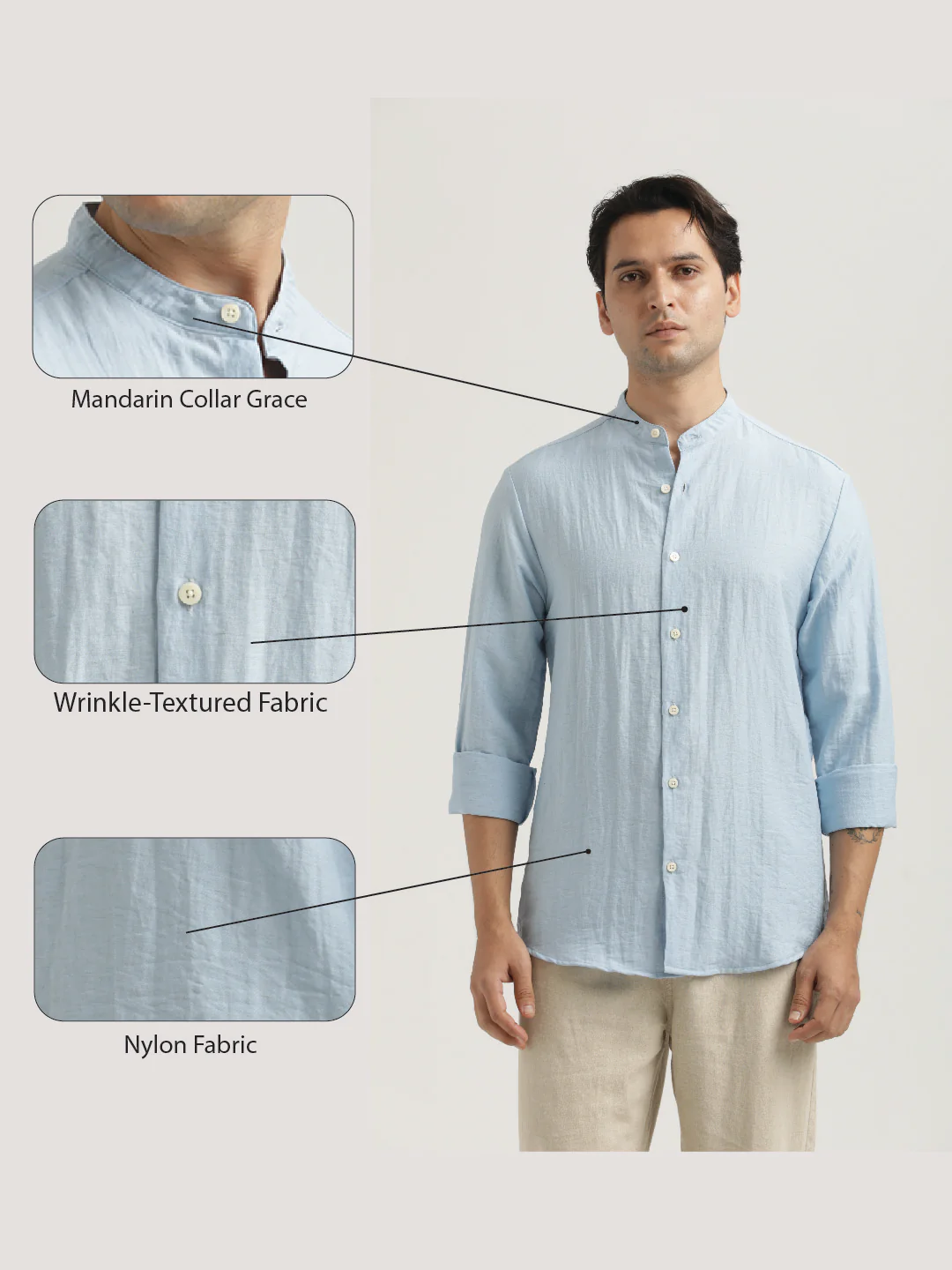 Men Mandarin Collar Nylon Shirt - Image 2