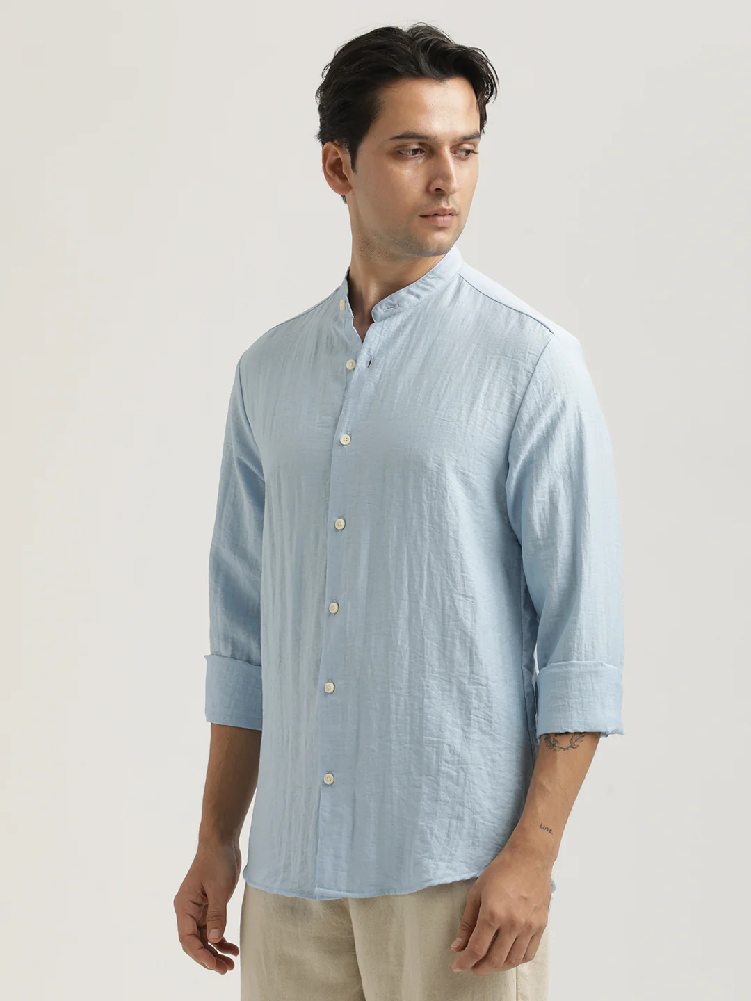 Men Mandarin Collar Nylon Shirt - Image 4
