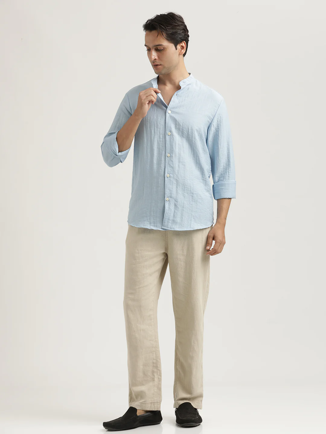 Men Mandarin Collar Nylon Shirt - Image 6