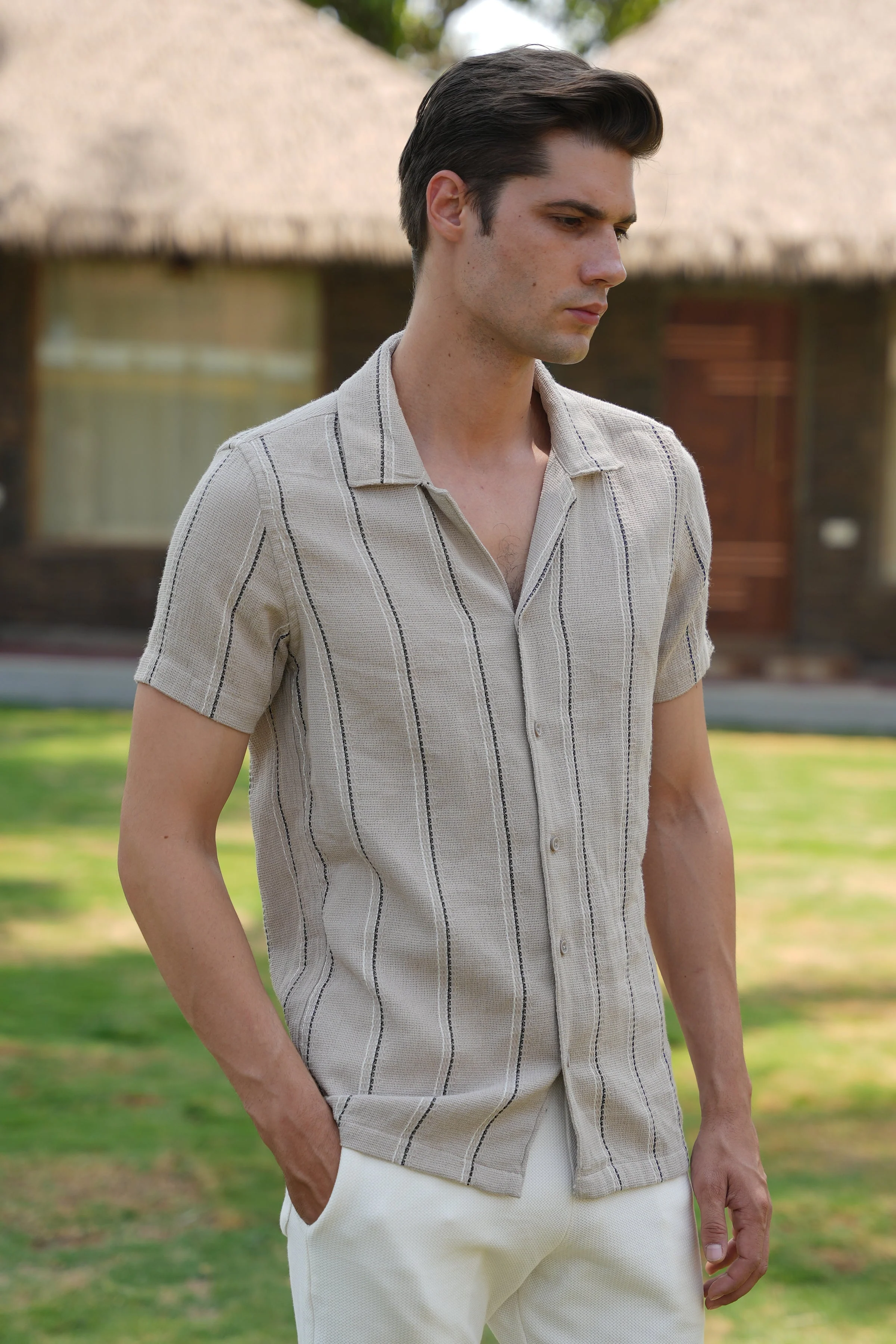 Men Mansion Striped Shirt Khaki Game - Image 2