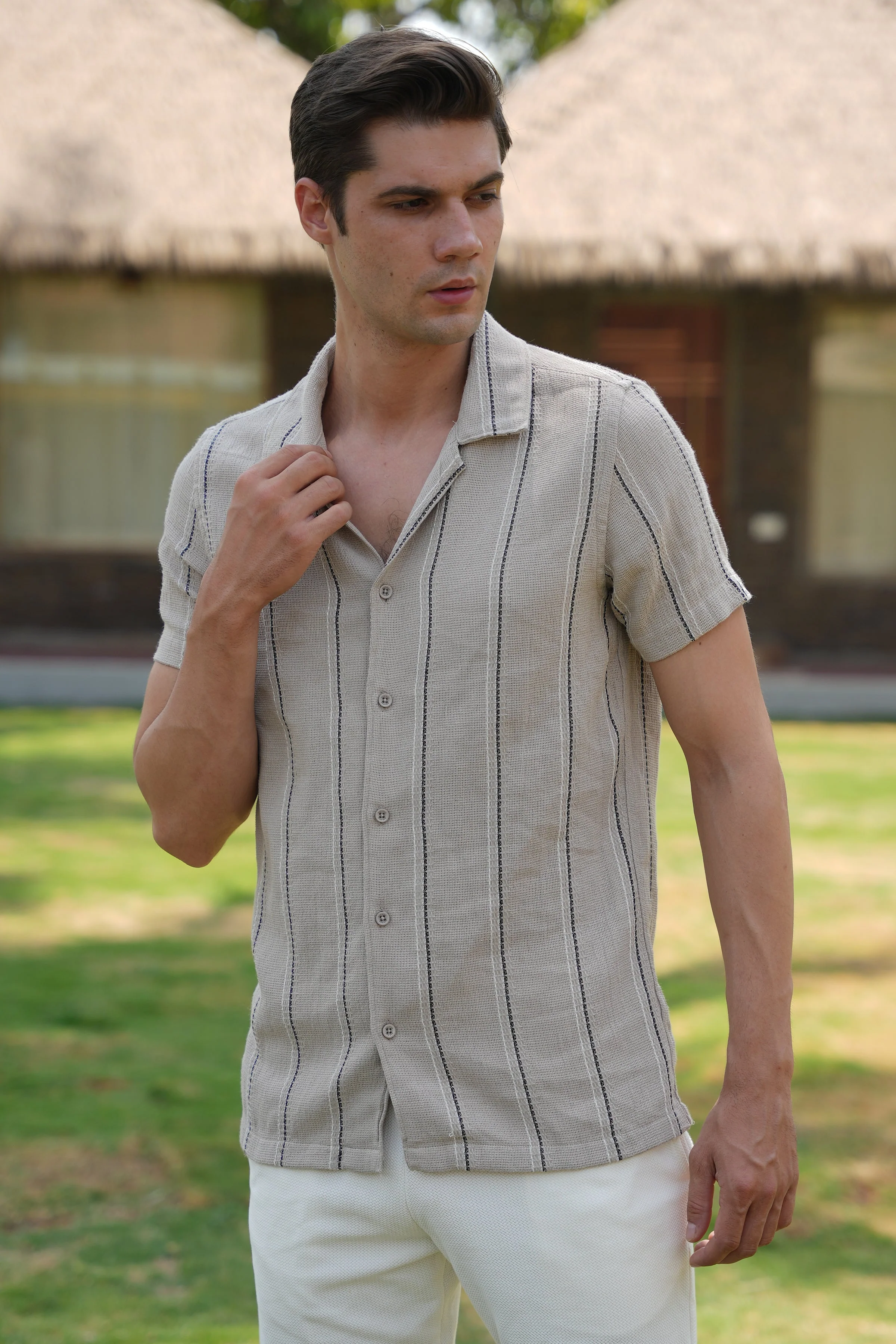 Men Mansion Striped Shirt Khaki Game - Image 3