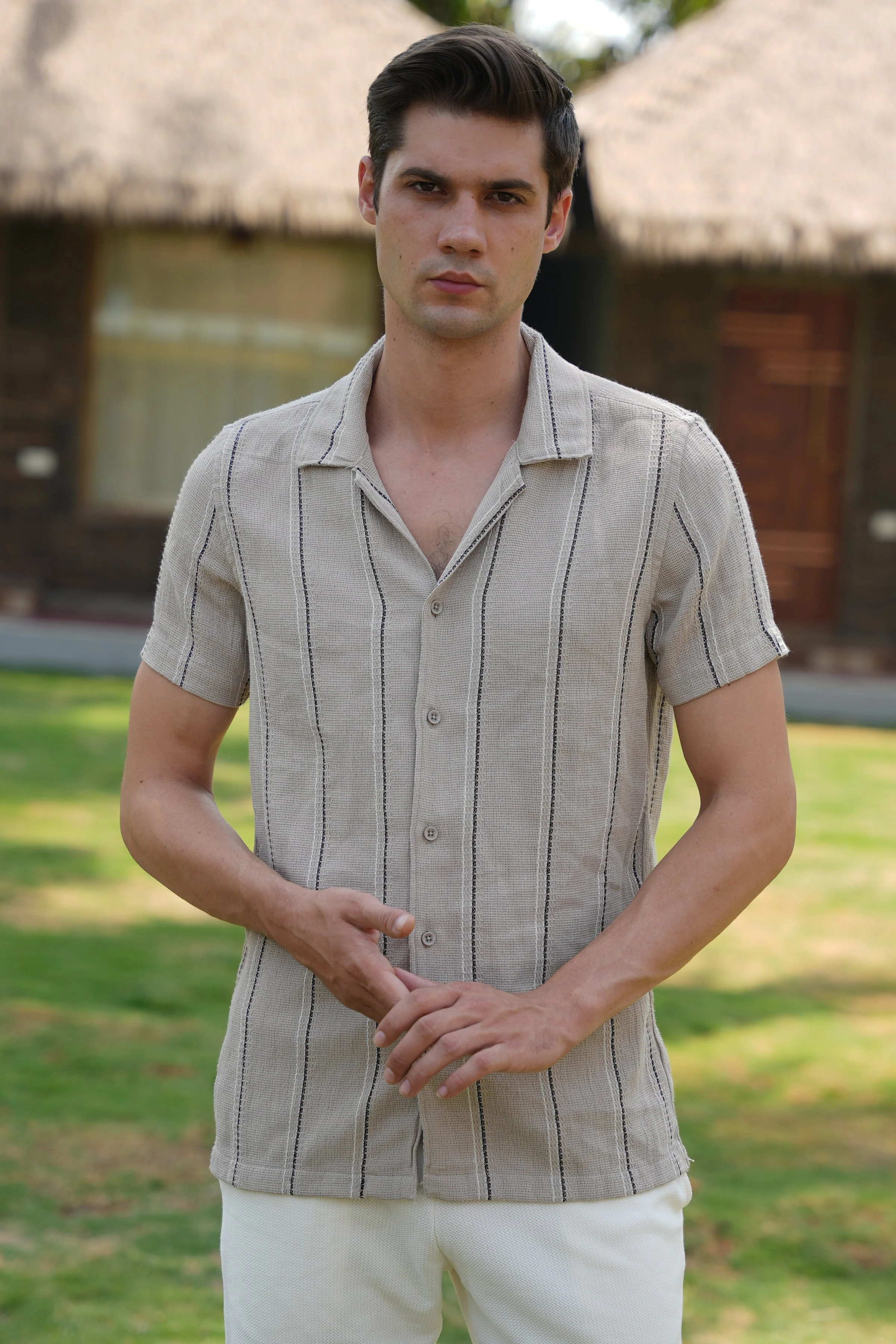 Men Mansion Striped Shirt Khaki Game - Image 4