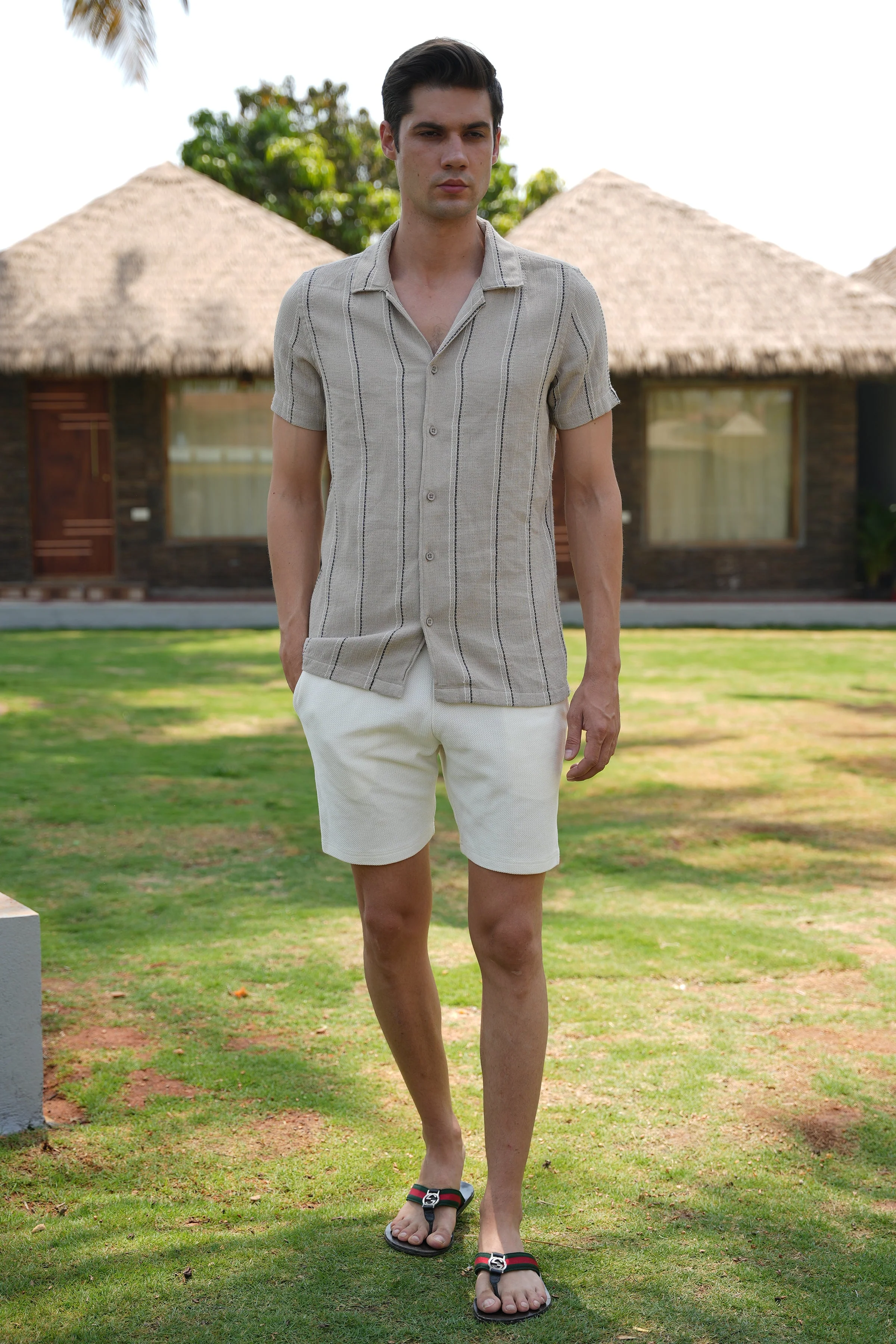 Men Mansion Striped Shirt Khaki Game - Image 5
