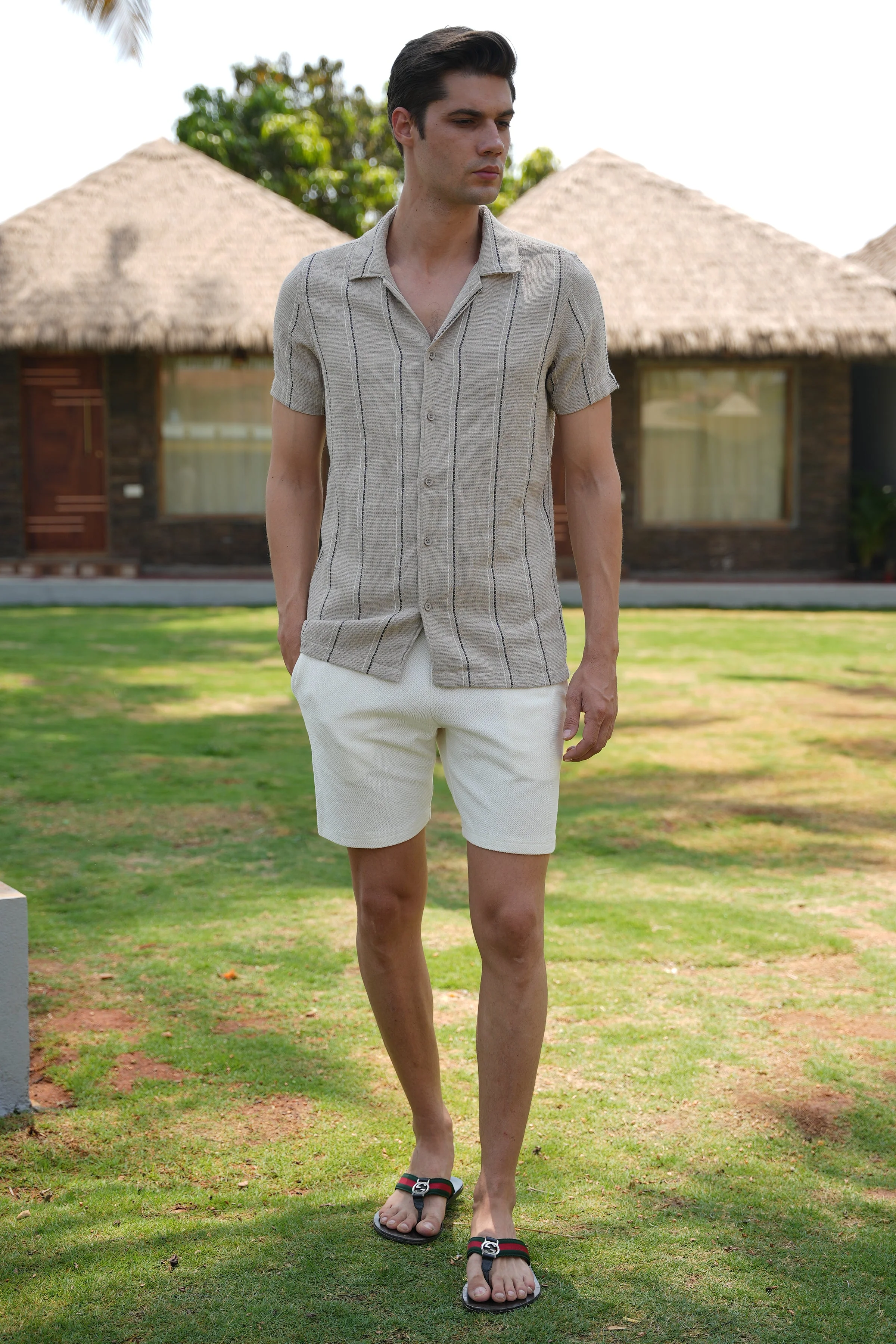 Men Mansion Striped Shirt Khaki Game - Image 6