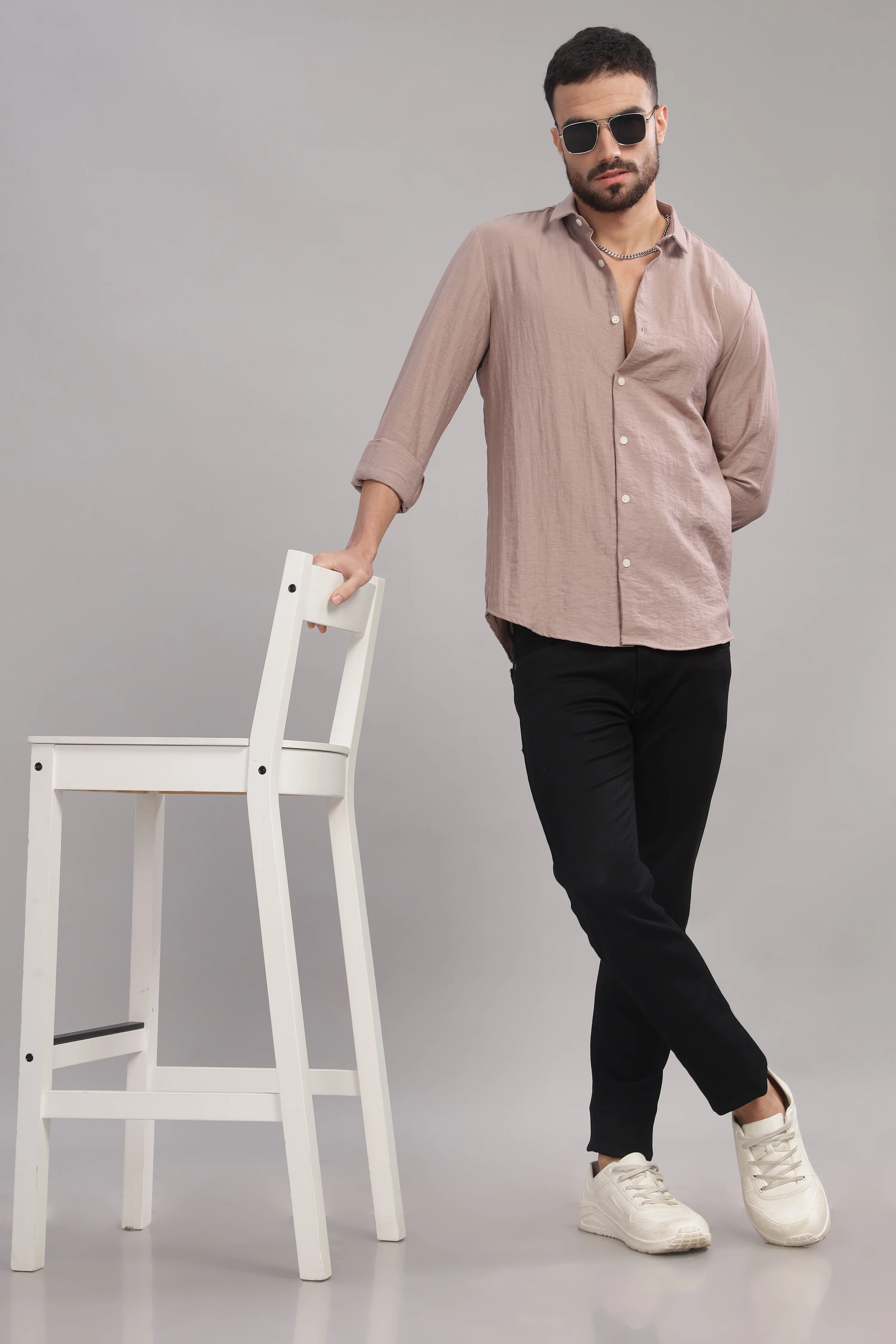 Men Marble Pink Slim Fit Shirt - Image 3