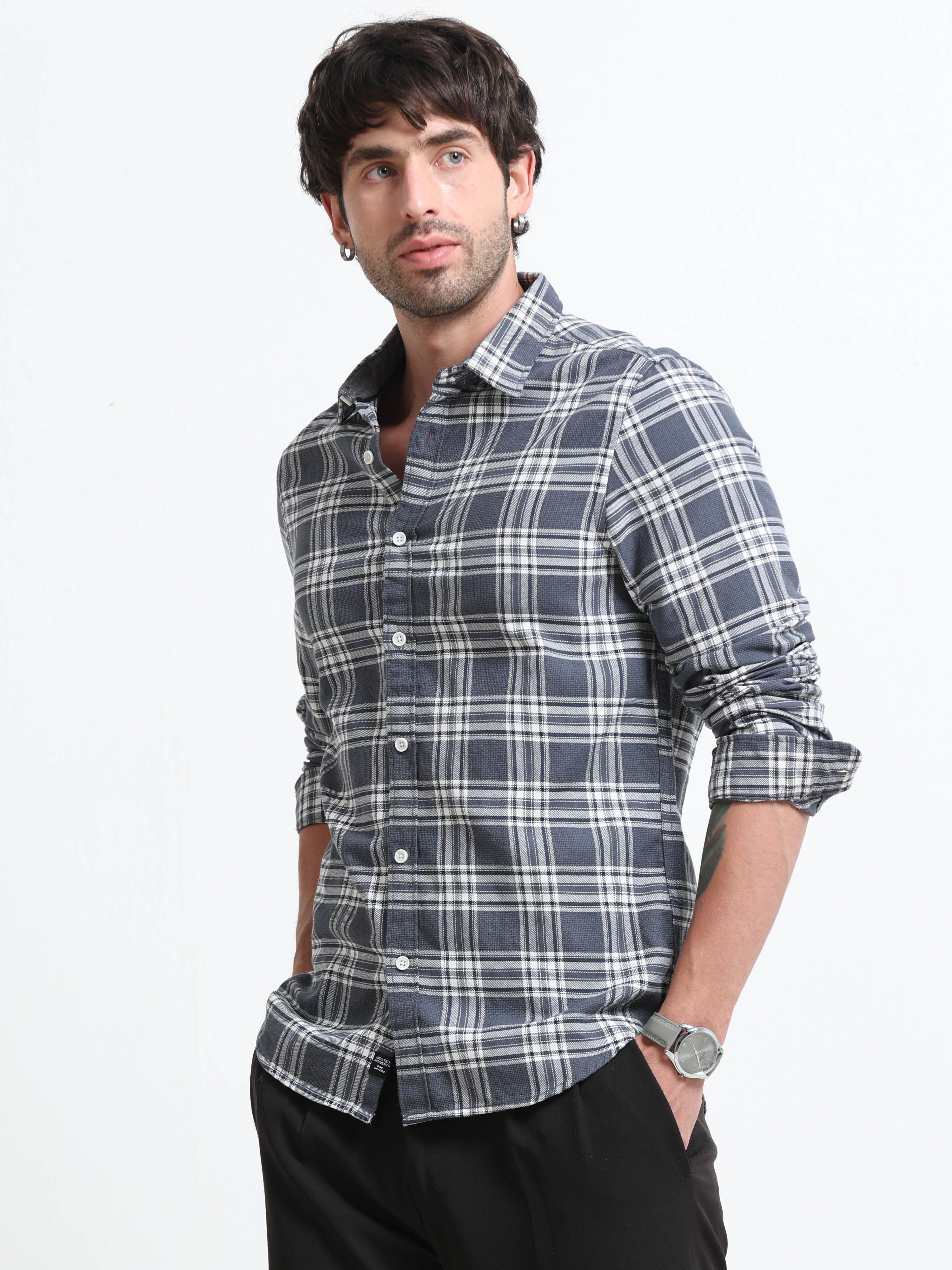Men Marocco Textured Check Shirt - Image 5
