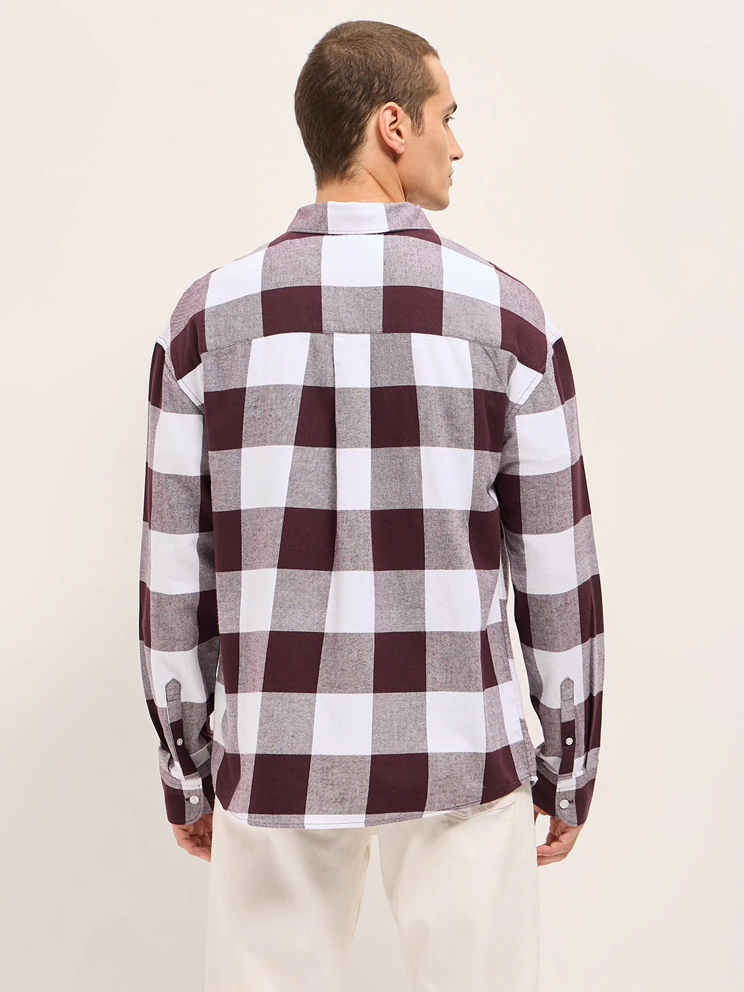 Men Maroon and White Buffalo Check Relaxed Fit Casual Shirt - Image 2