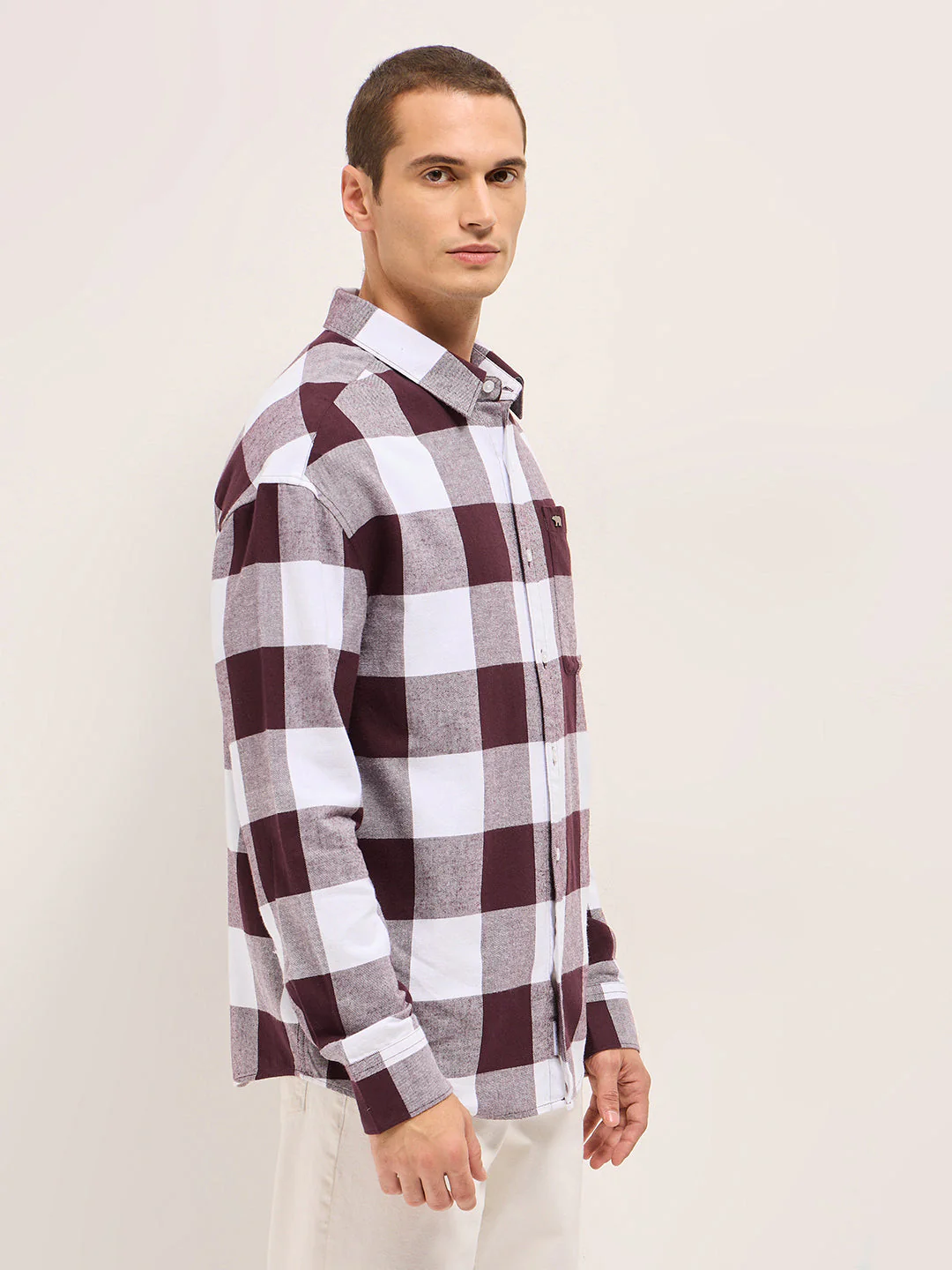 Men Maroon and White Buffalo Check Relaxed Fit Casual Shirt - Image 3
