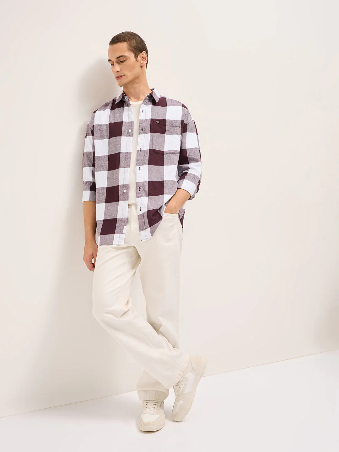 Men Maroon and White Buffalo Check Relaxed Fit Casual Shirt - Image 4
