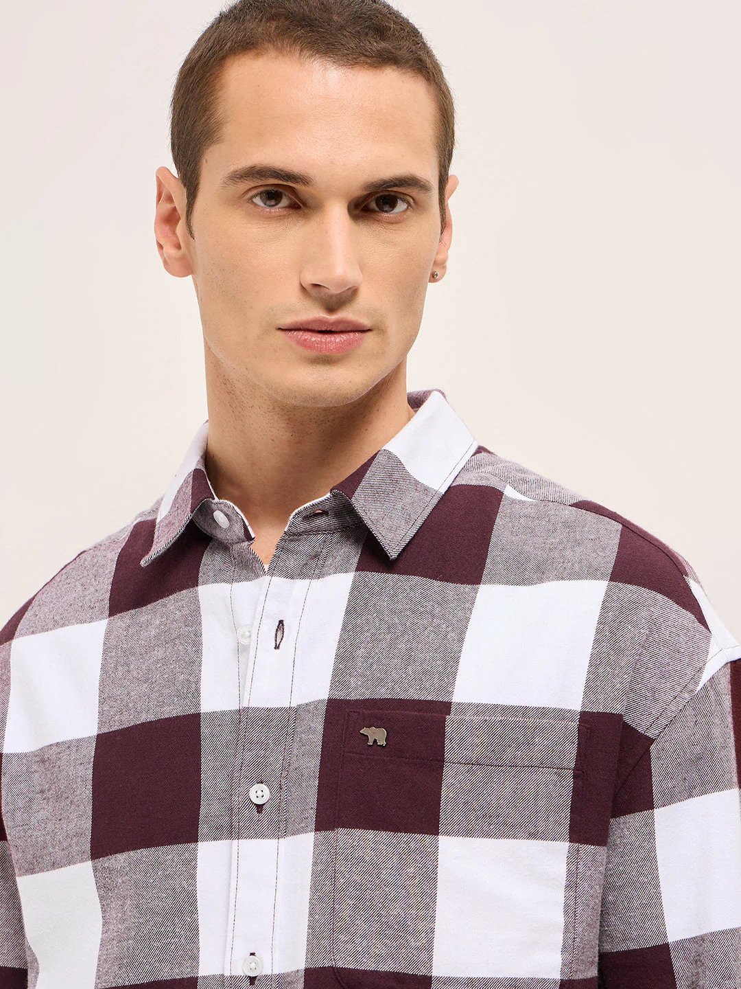 Men Maroon and White Buffalo Check Relaxed Fit Casual Shirt - Image 5
