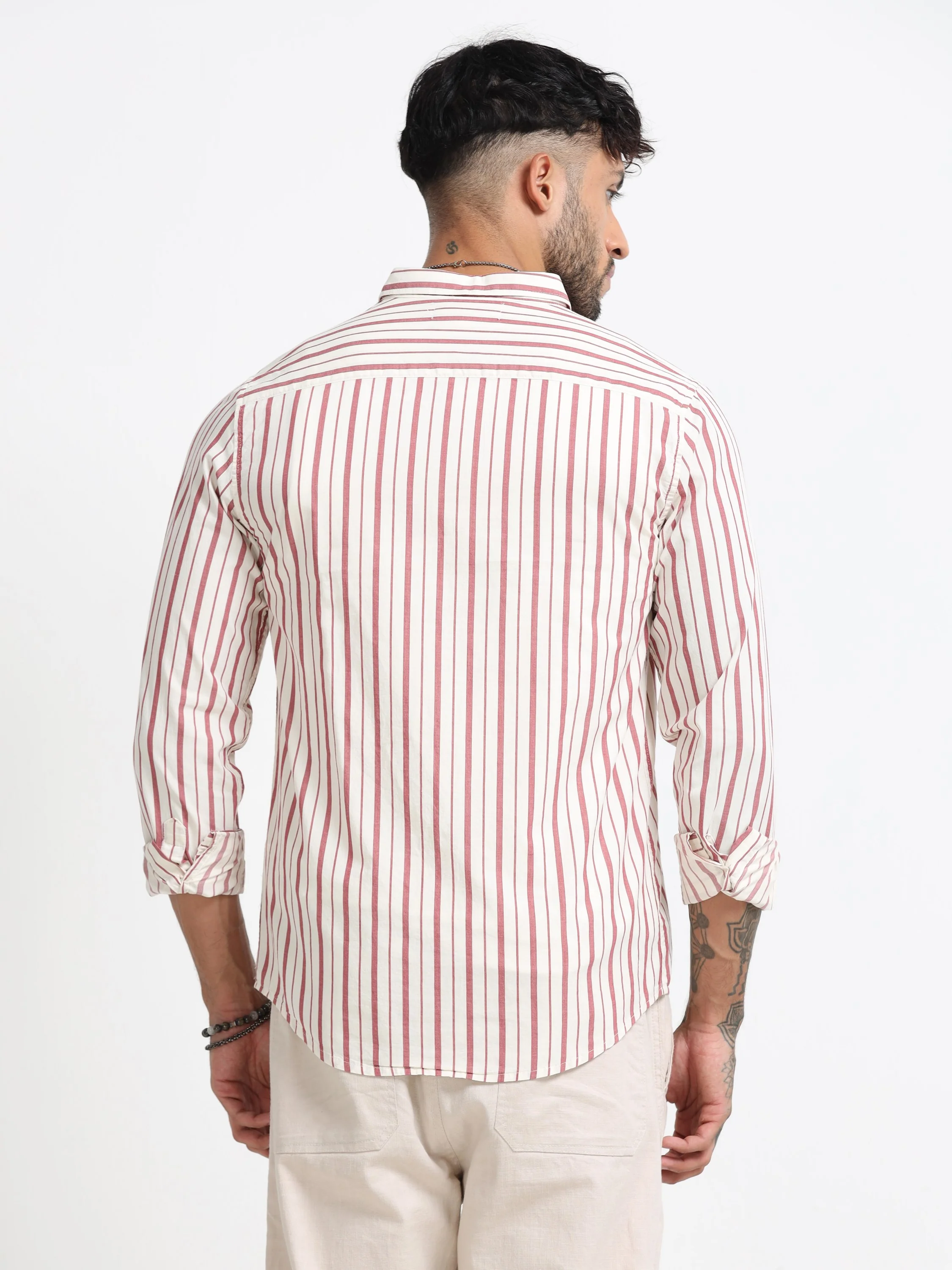 Men Maroon & White Stripe Shirt - Image 2