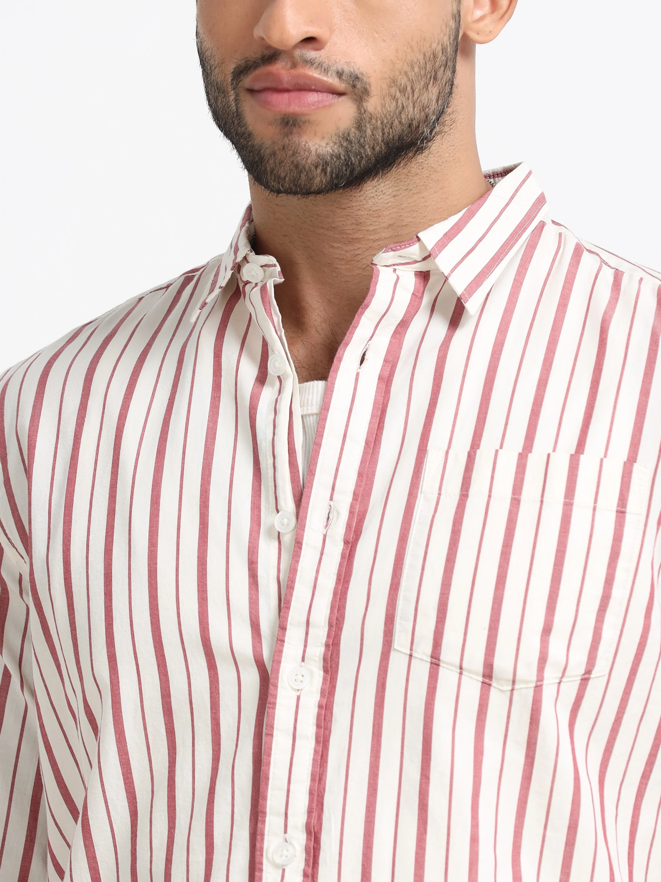 Men Maroon & White Stripe Shirt - Image 4