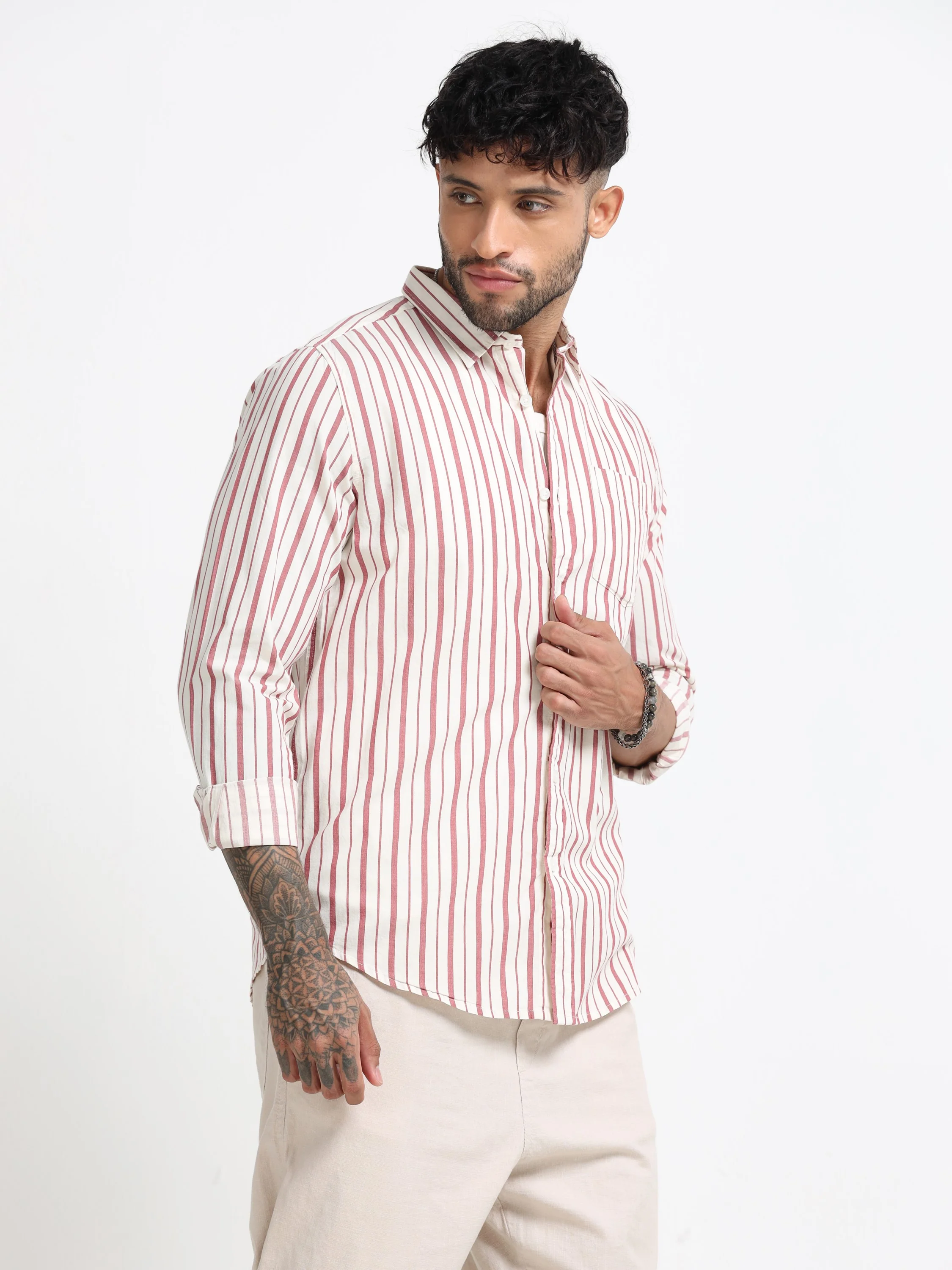 Men Maroon & White Stripe Shirt - Image 5