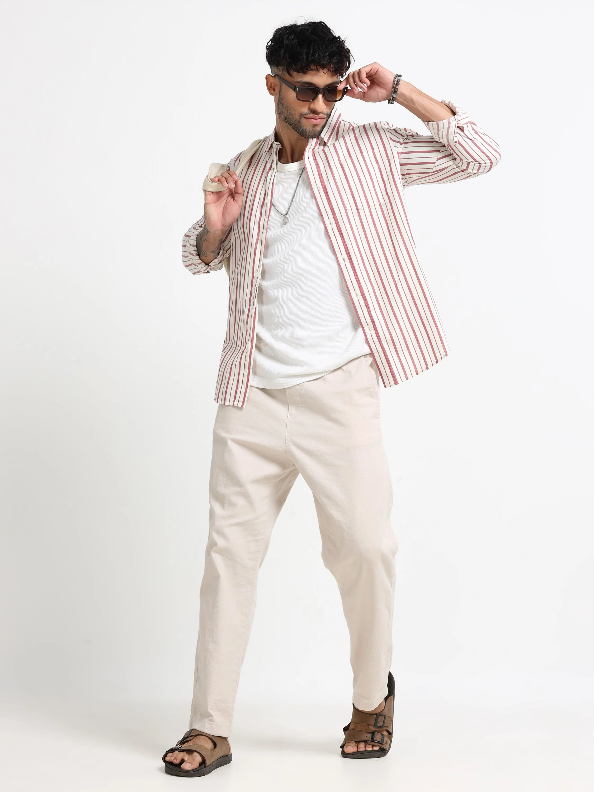 Men Maroon & White Stripe Shirt - Image 6