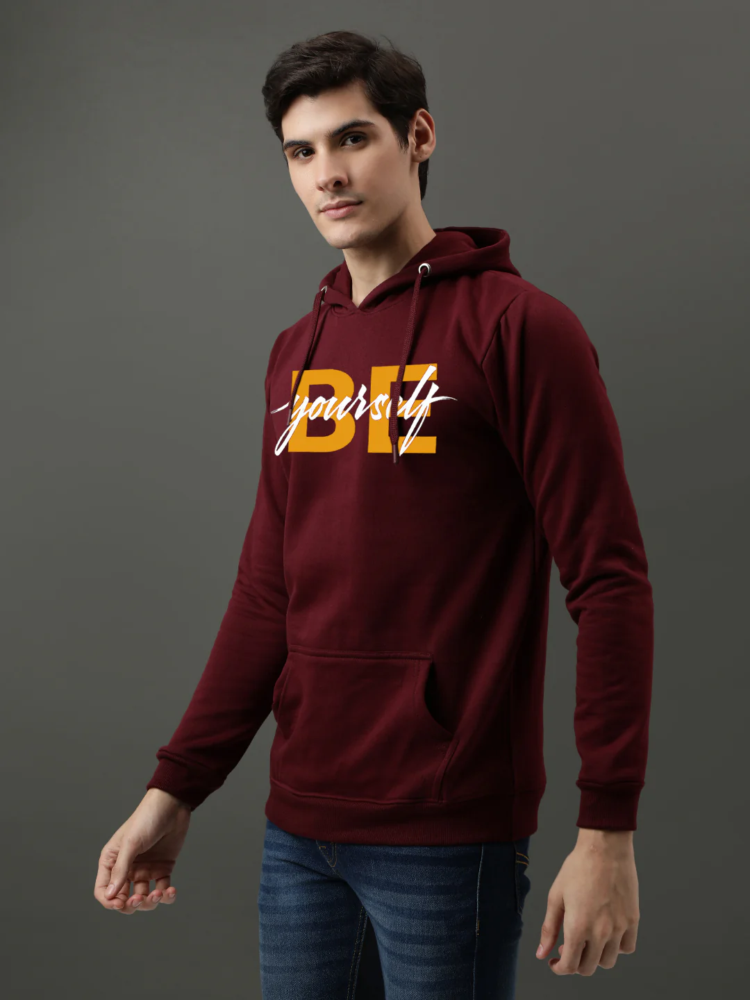 Men Maroon Printed Hoodie - Image 3
