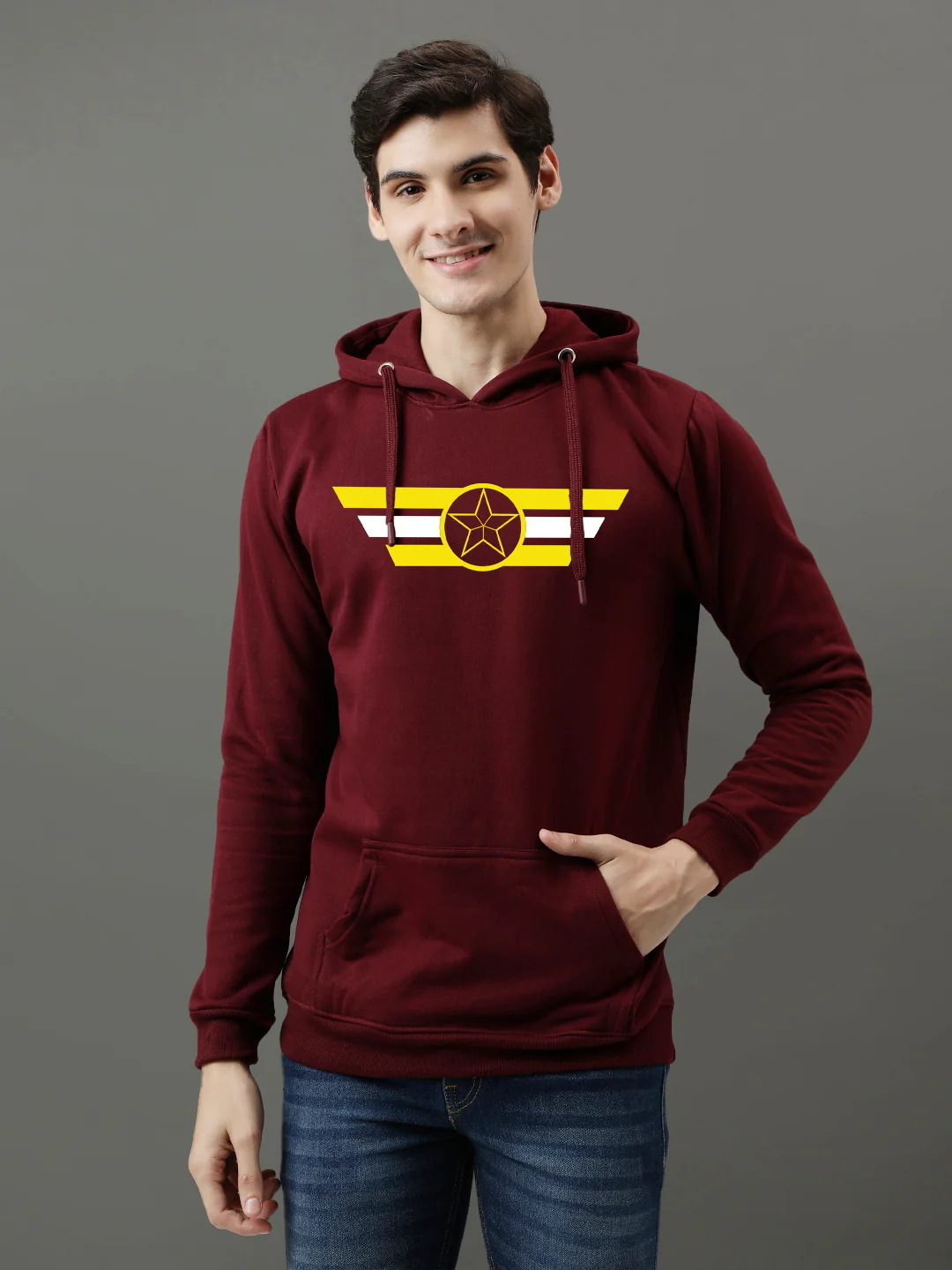 Men Maroon Printed Hoodie - Image 2