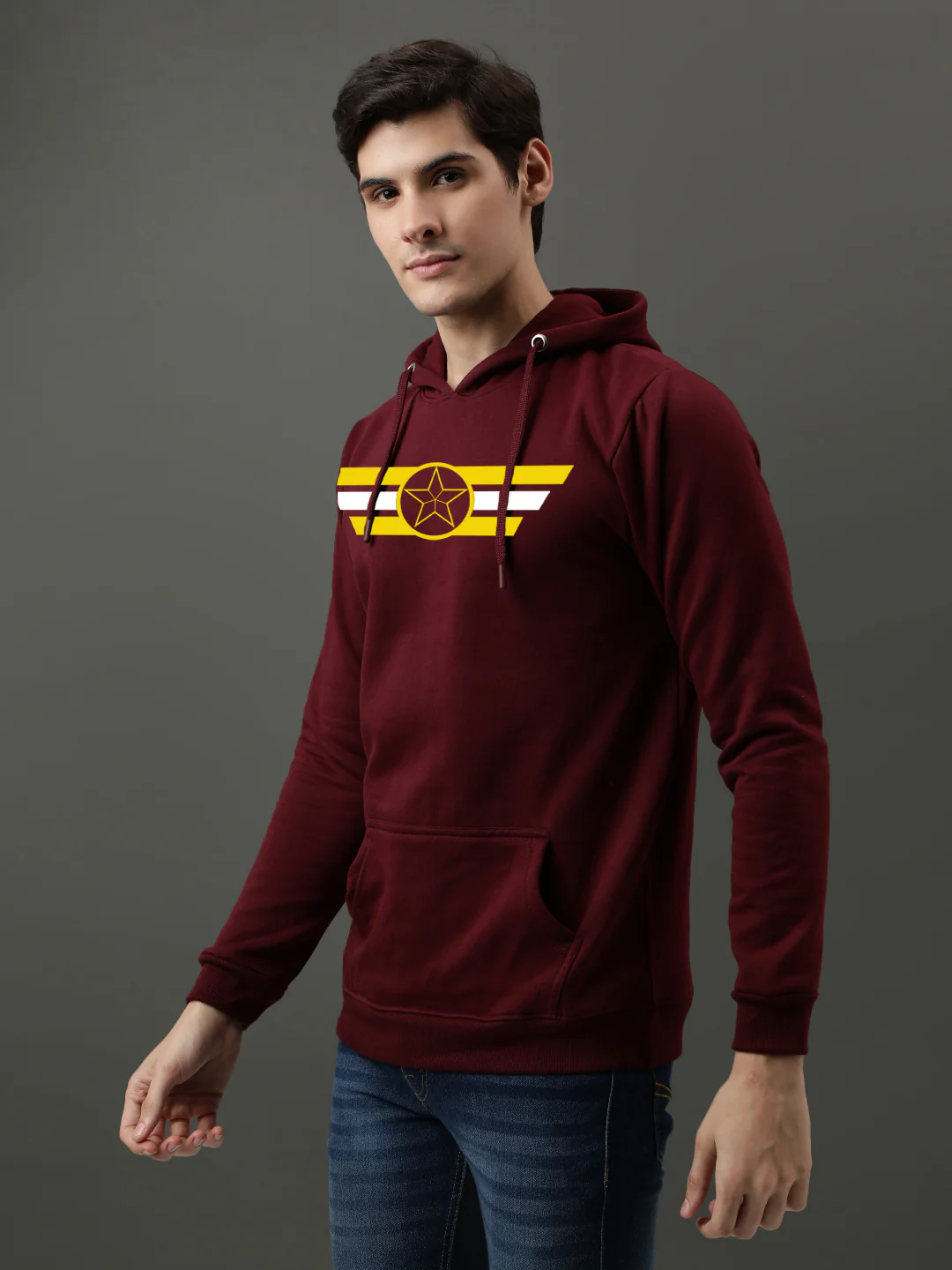 Men Maroon Printed Hoodie - Image 4