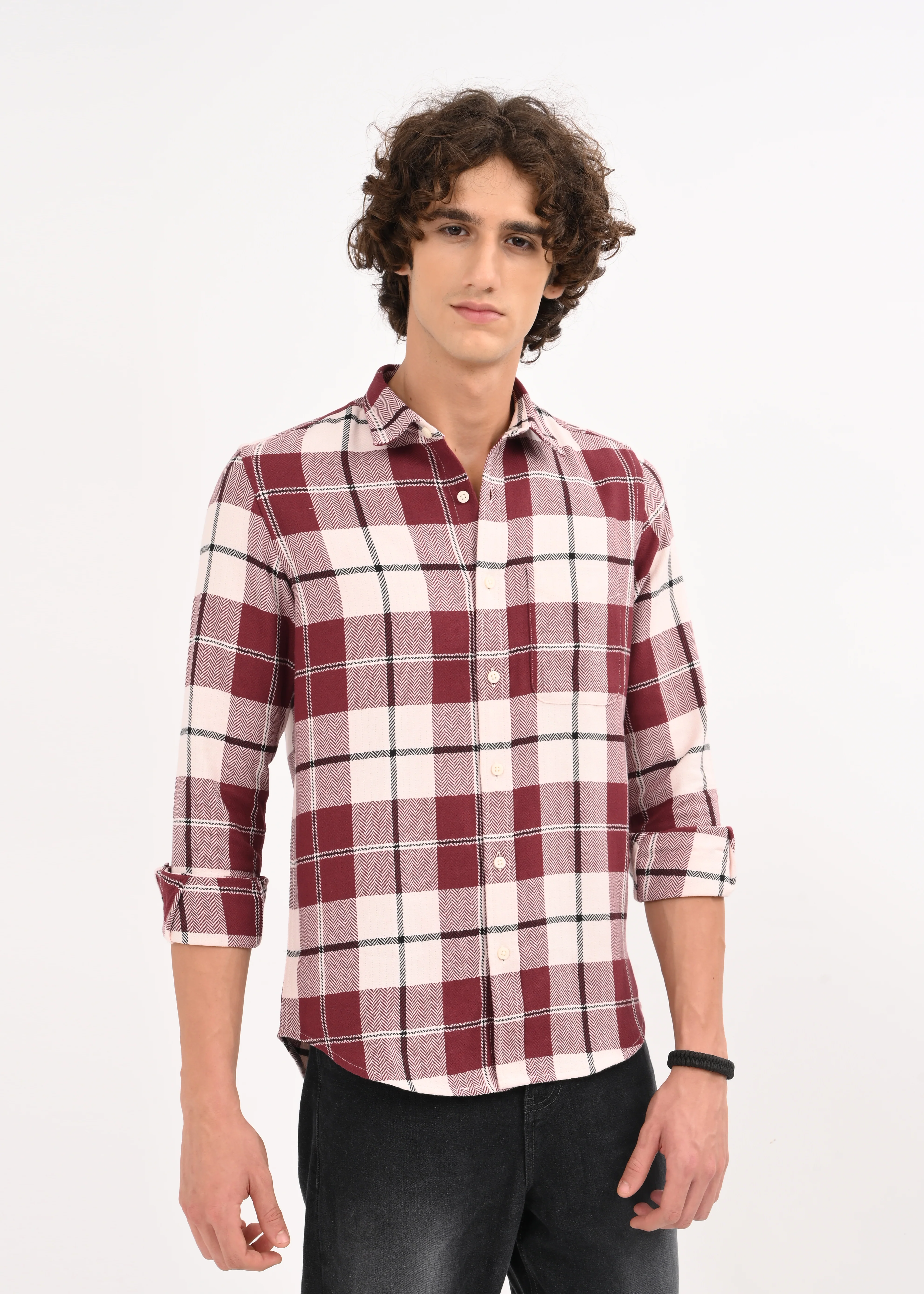 Men Maroon Checked Shirt - Image 2