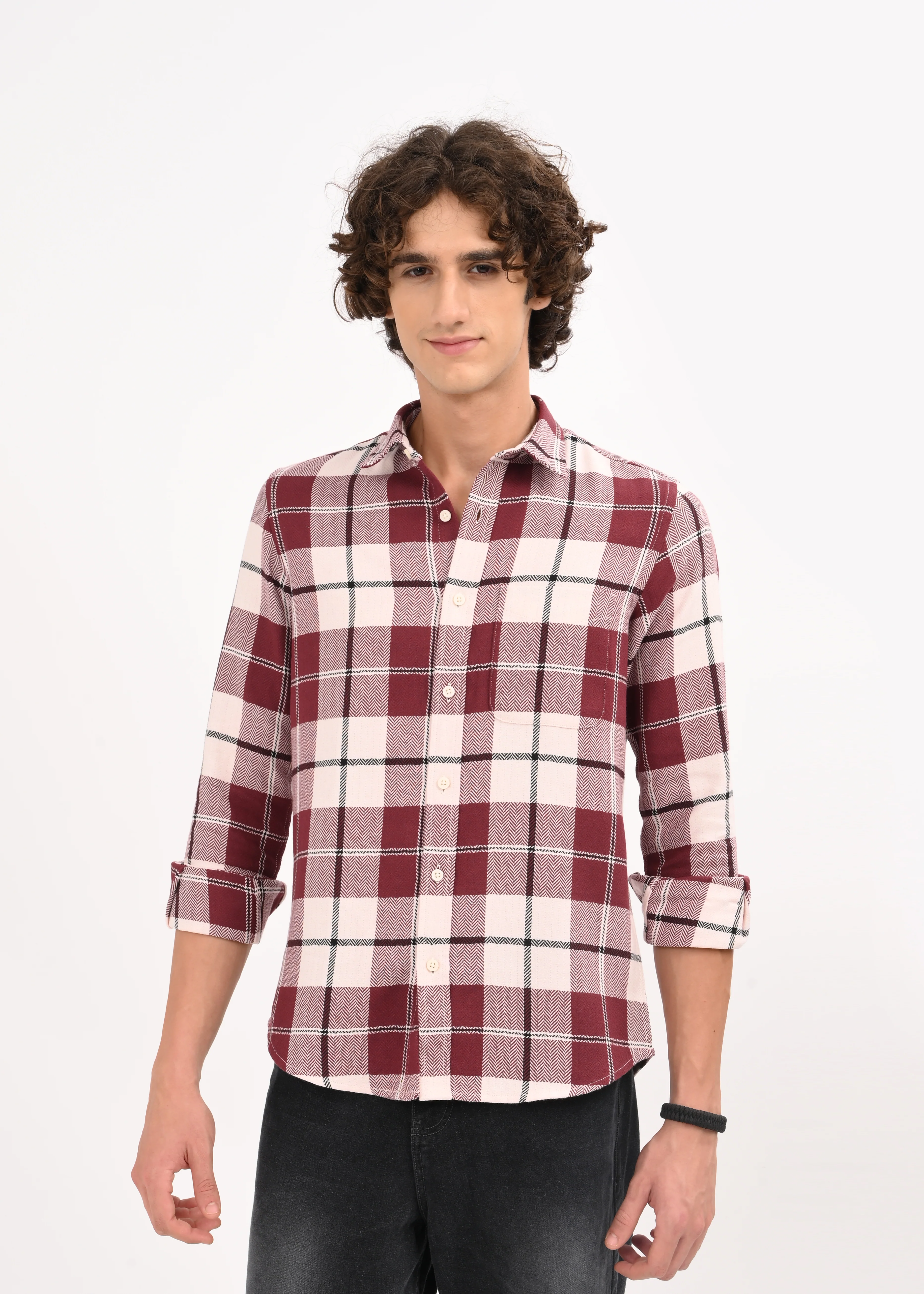Men Maroon Checked Shirt - Image 4