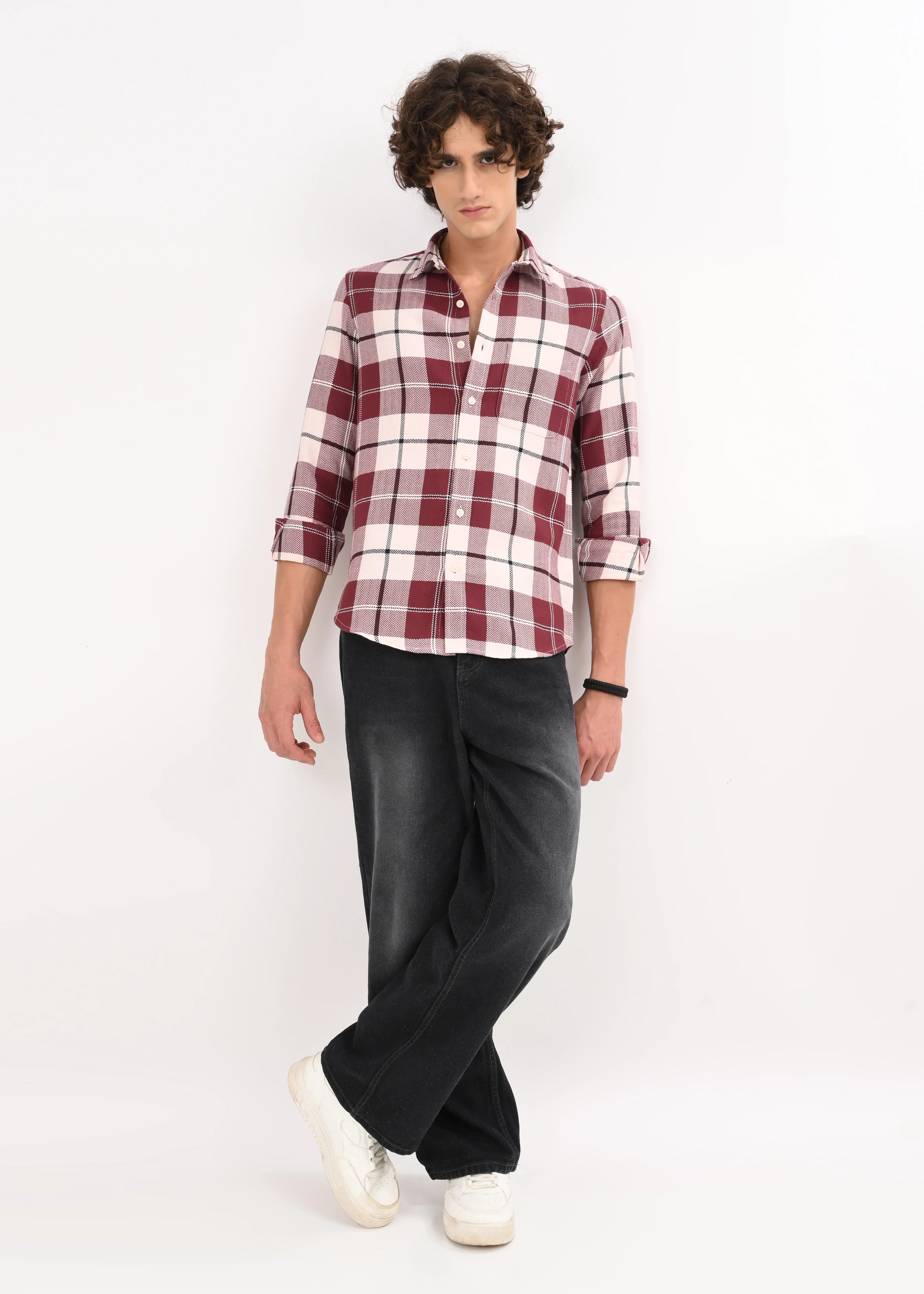Men Maroon Checked Shirt - Image 6