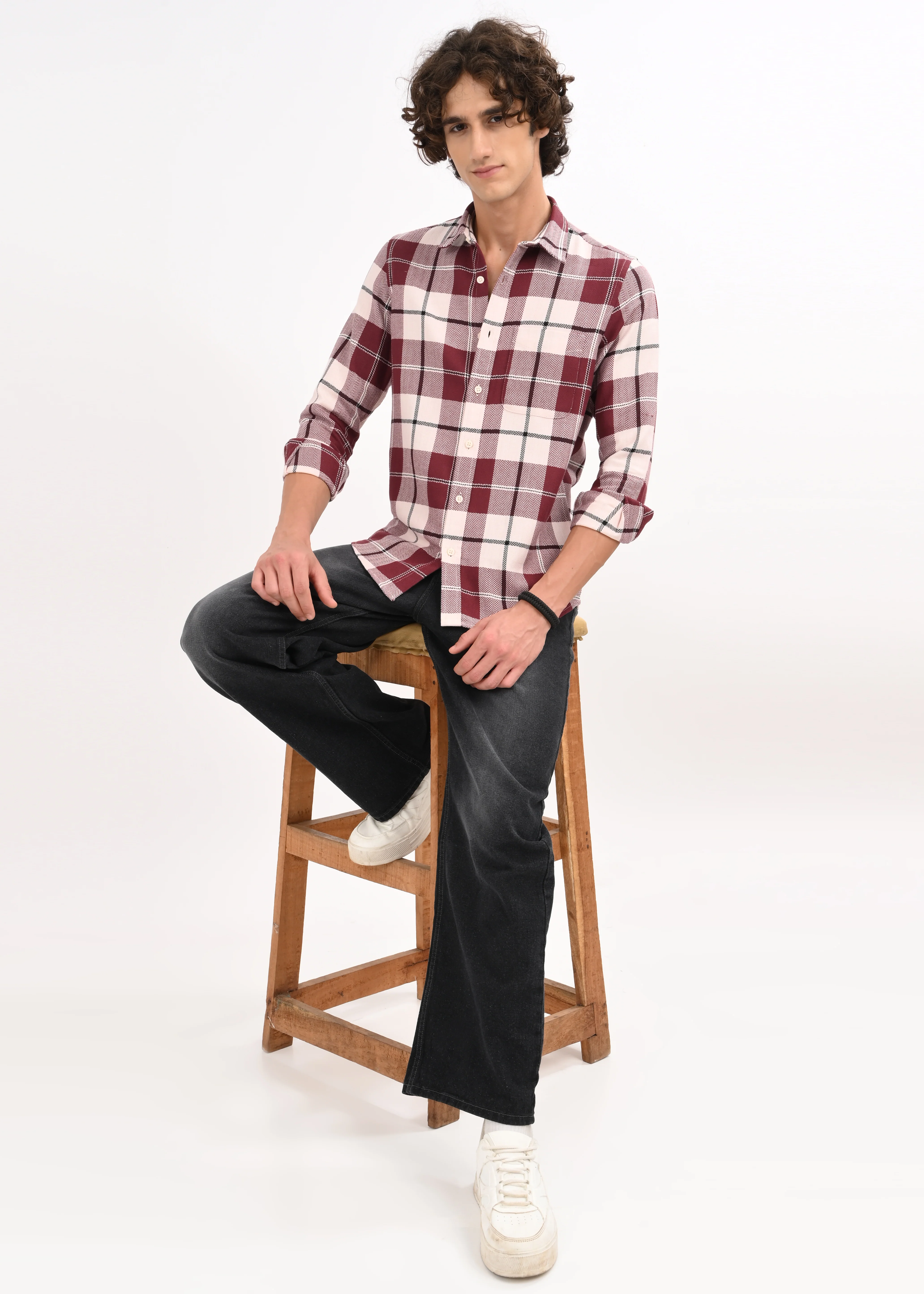 Men Maroon Checked Shirt - Image 7