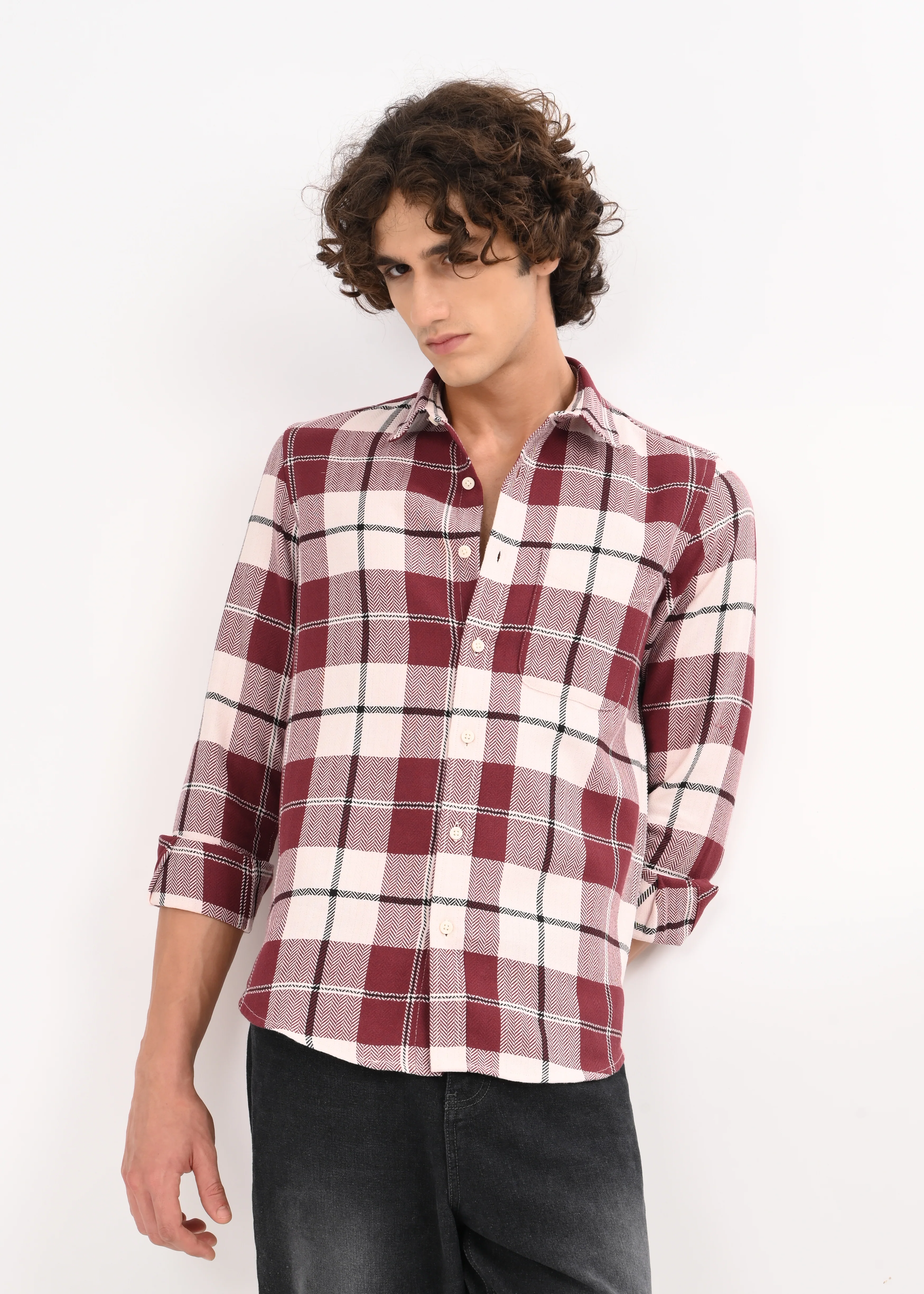 Men Maroon Checked Shirt - Image 8