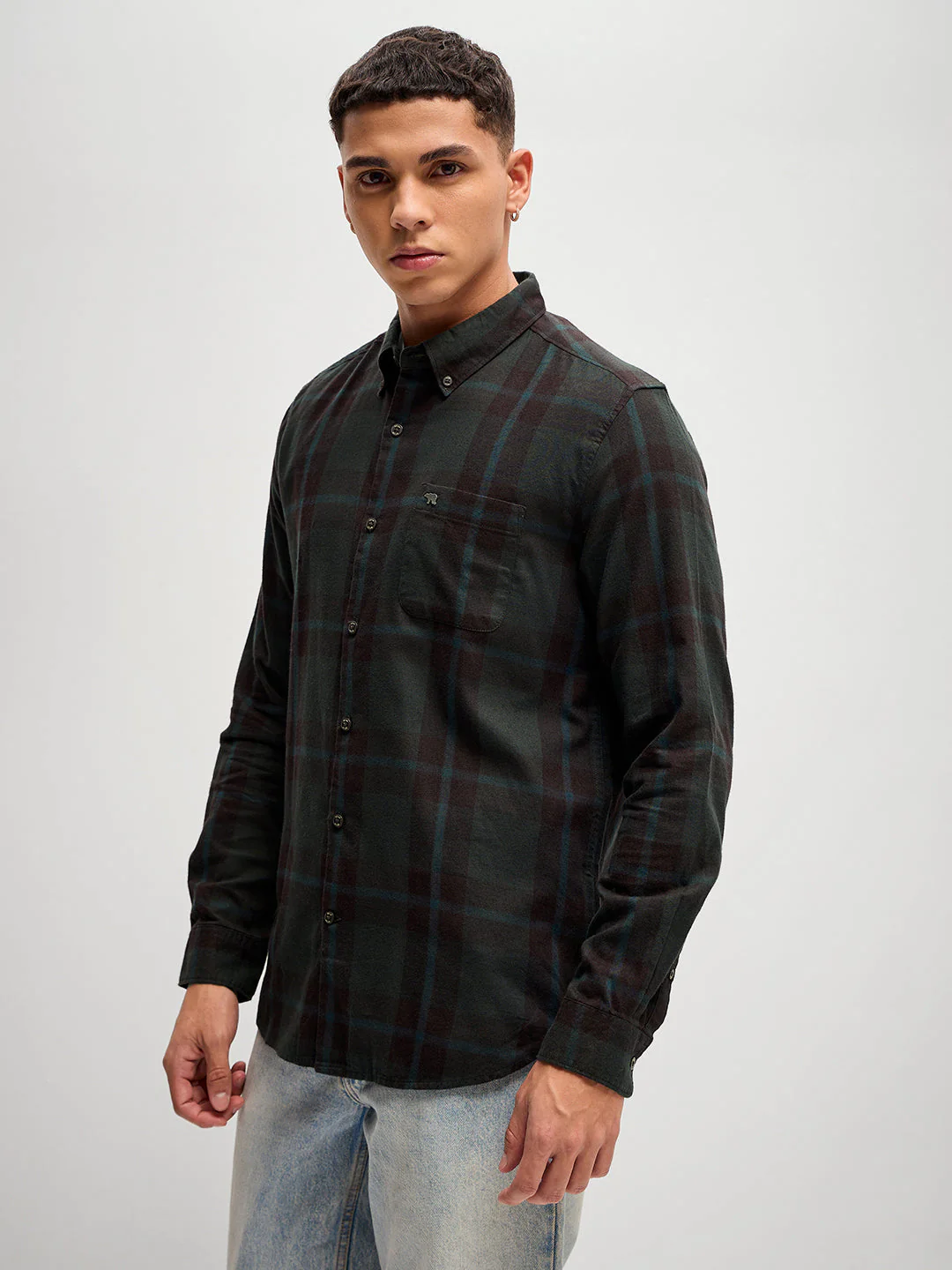 Men Maroon Checked Slim Fit Casual Shirt - Image 3