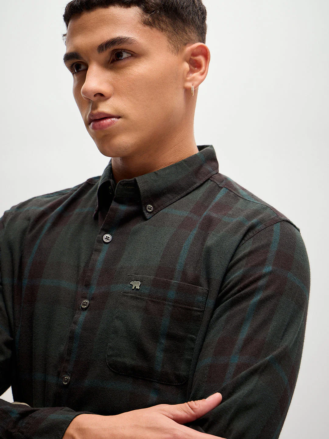 Men Maroon Checked Slim Fit Casual Shirt - Image 5