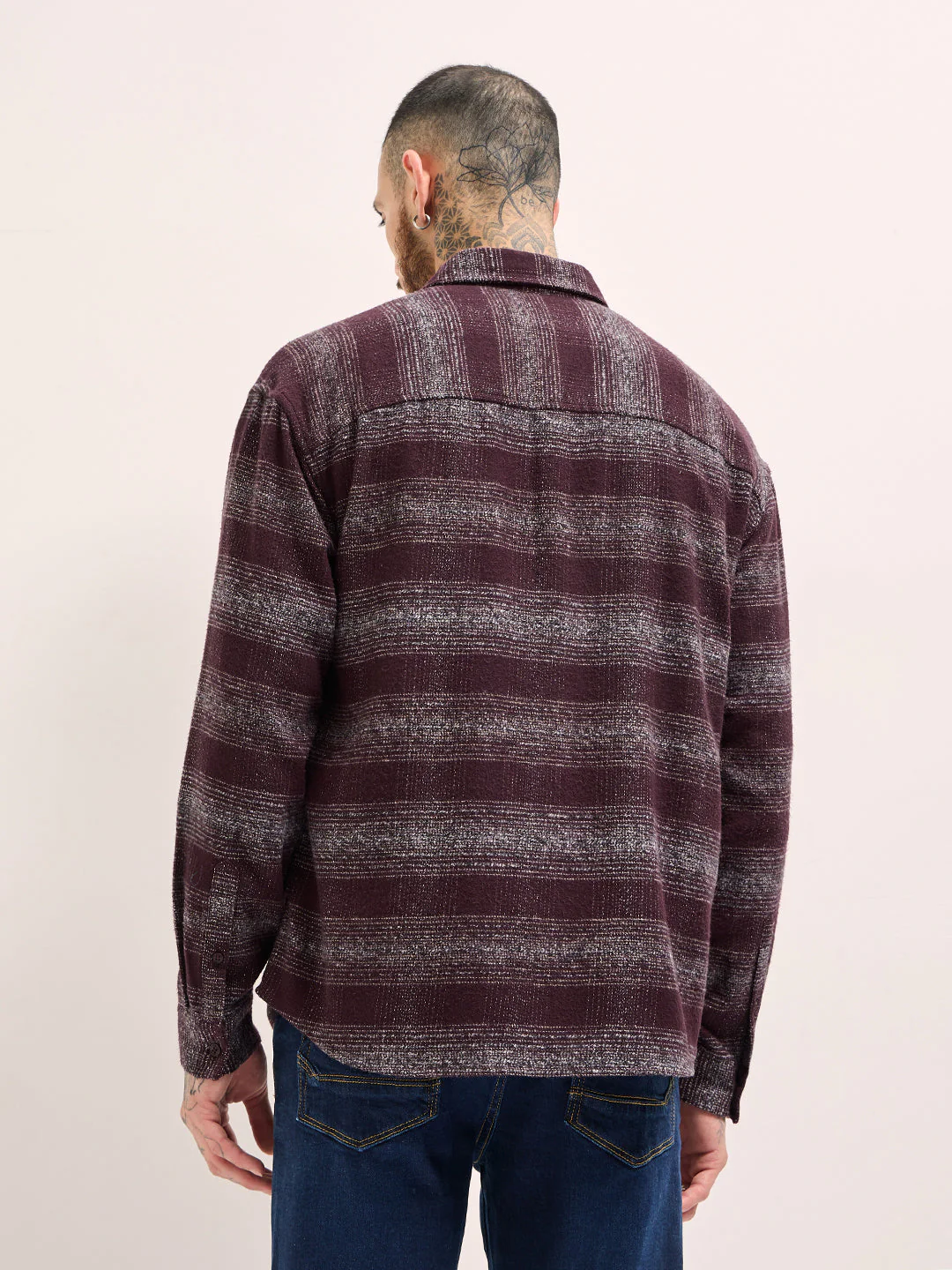 Men Maroon Checkered Relax Fit Flannel Overshirt - Image 2