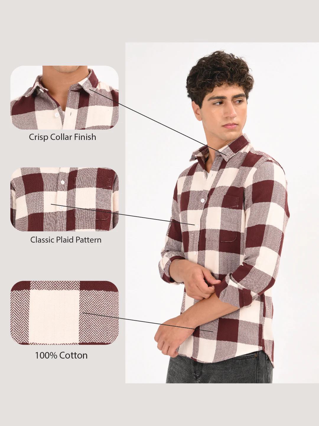 Men Maroon Classic Bold Checked Shirt - Image 12