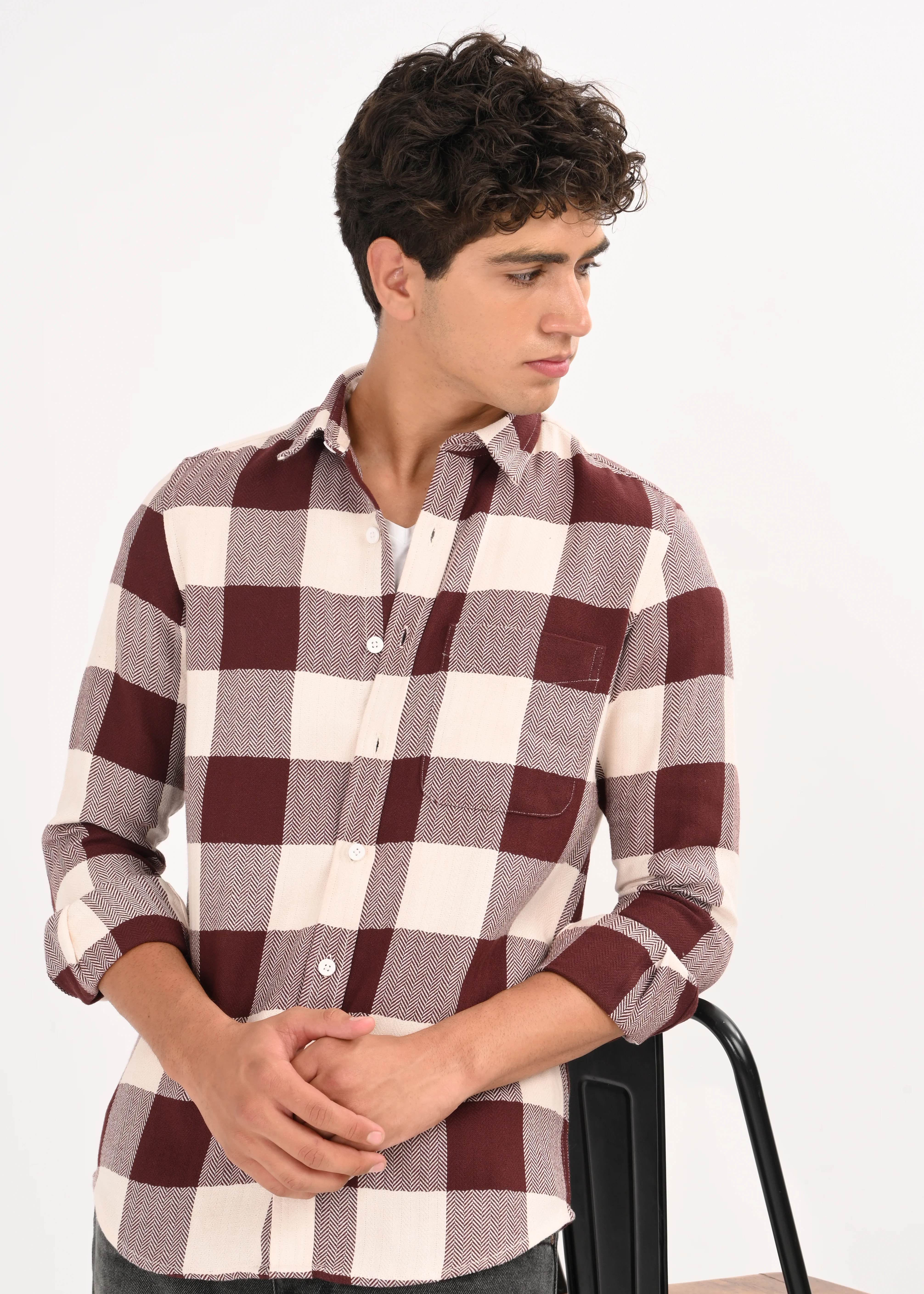 Men Maroon Classic Bold Checked Shirt - Image 2