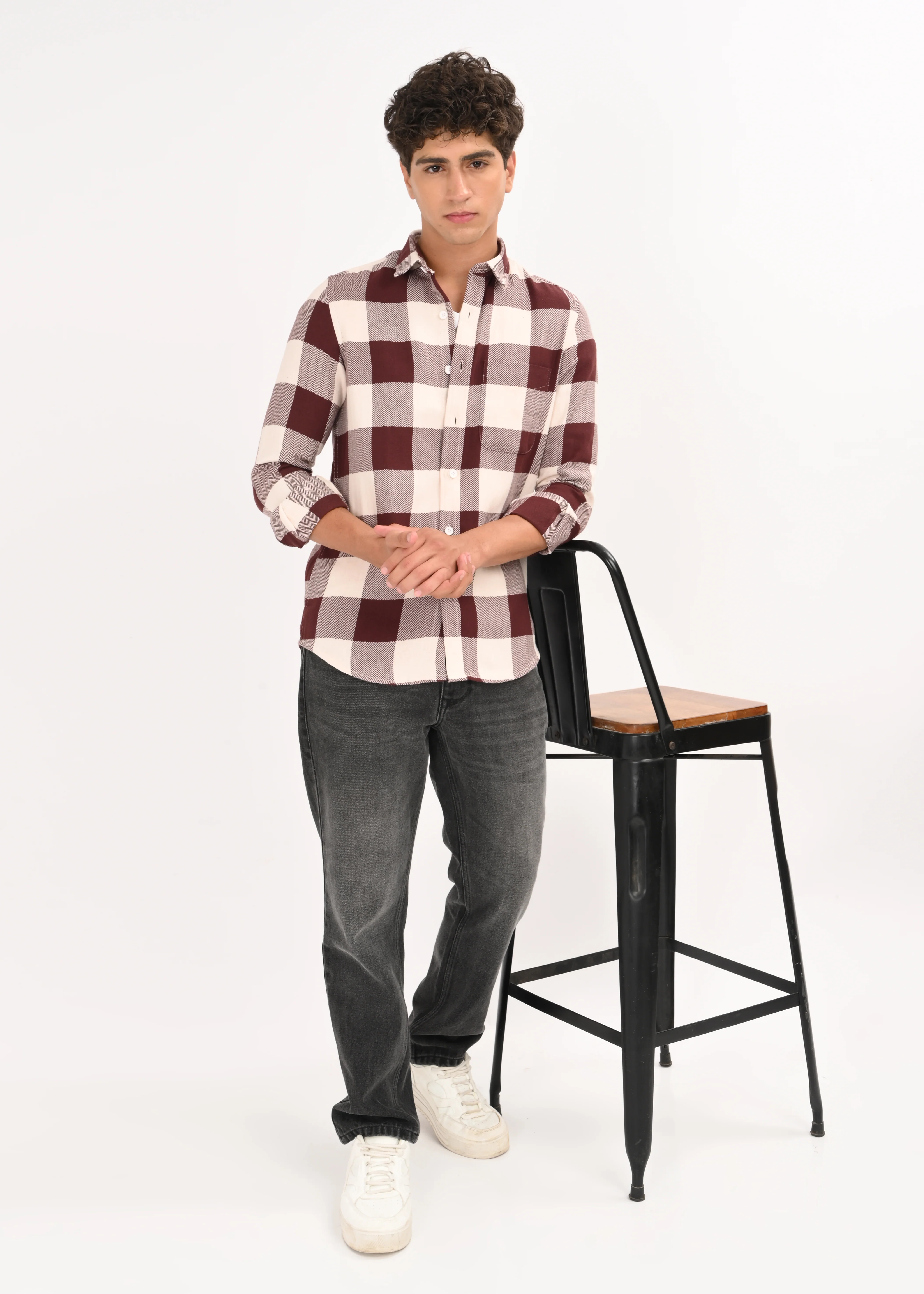 Men Maroon Classic Bold Checked Shirt - Image 6