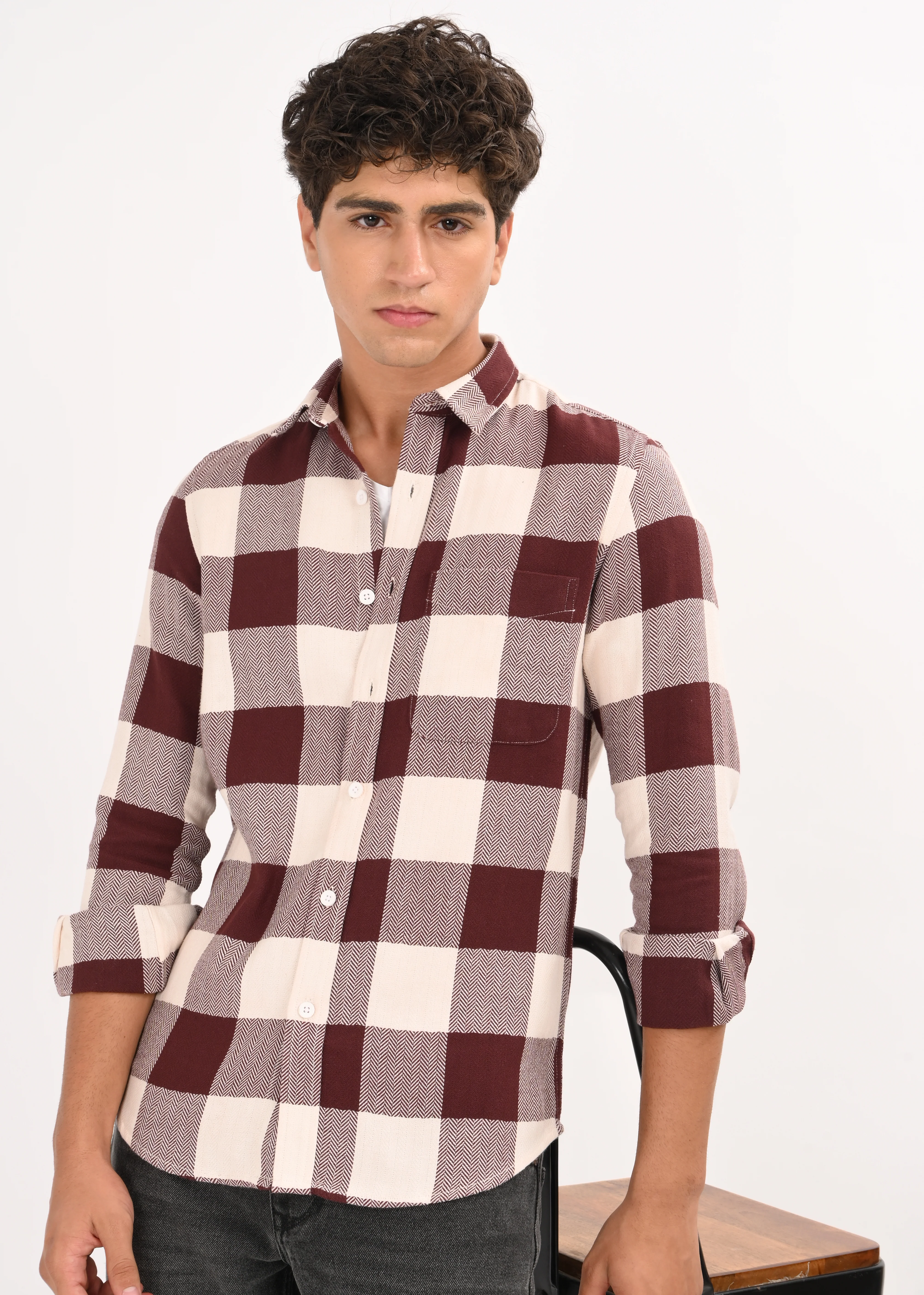 Men Maroon Classic Bold Checked Shirt - Image 7