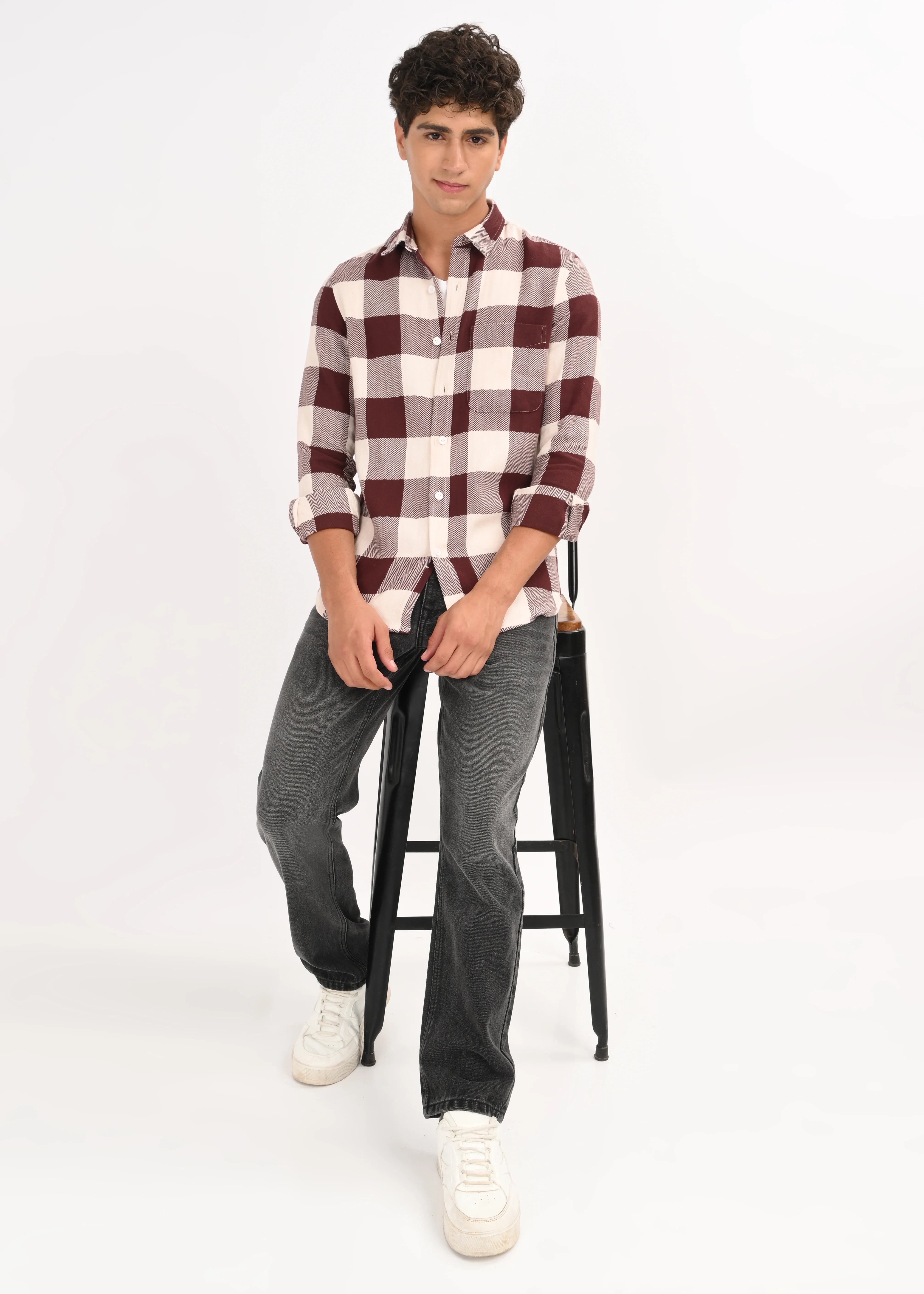 Men Maroon Classic Bold Checked Shirt - Image 8