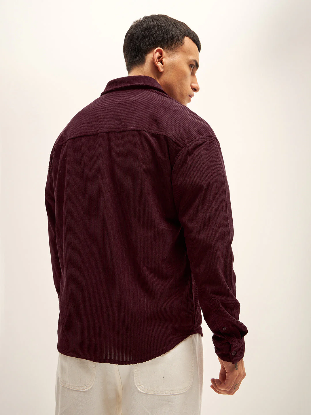 Men Maroon Corduroy Relax Fit Casual Shirt - Image 2