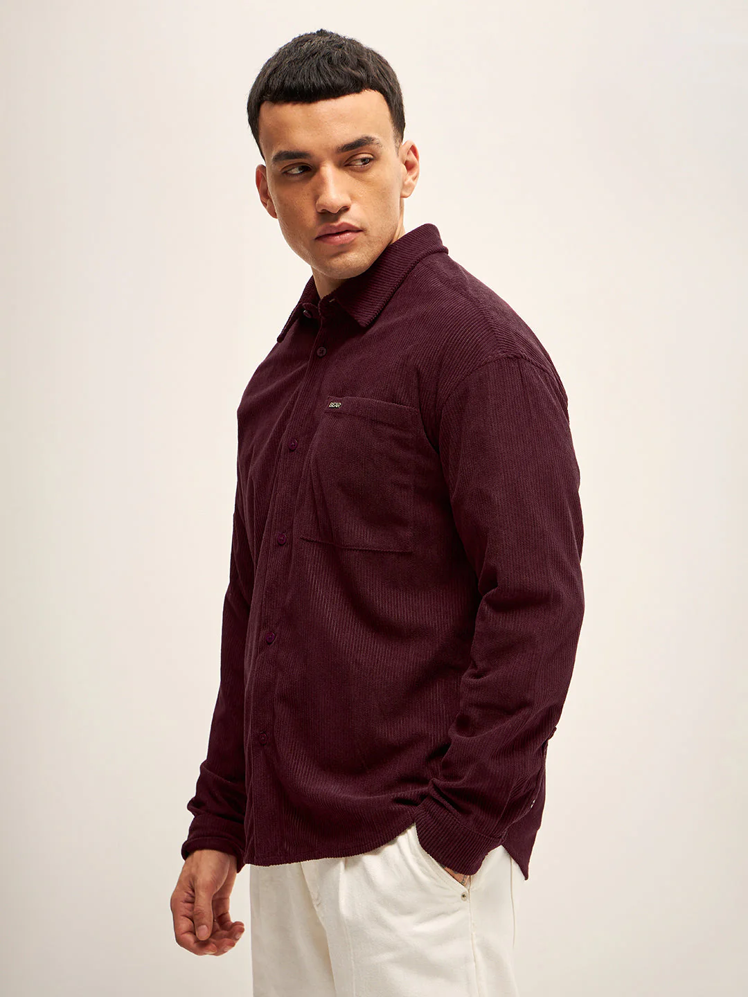 Men Maroon Corduroy Relax Fit Casual Shirt - Image 3