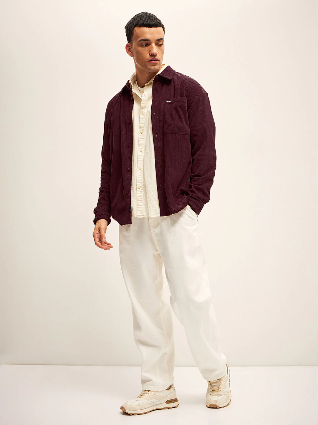 Men Maroon Corduroy Relax Fit Casual Shirt - Image 4