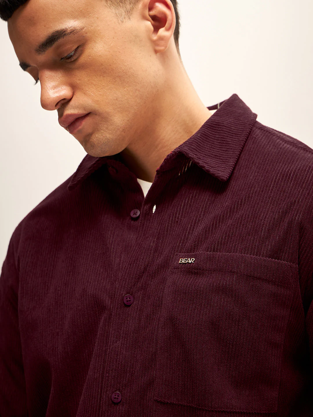 Men Maroon Corduroy Relax Fit Casual Shirt - Image 5