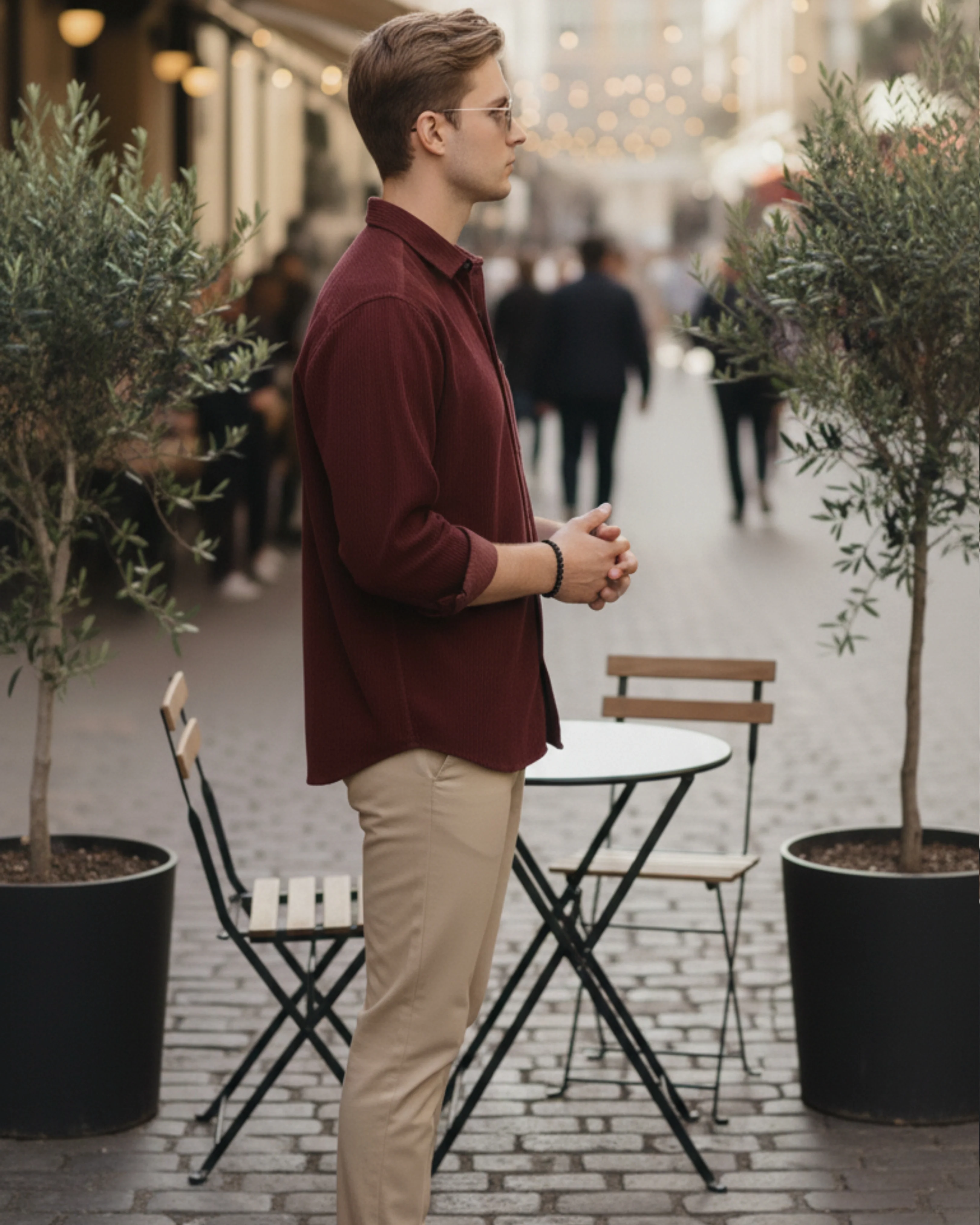 Men Maroon Corduroy Shirt - Image 2
