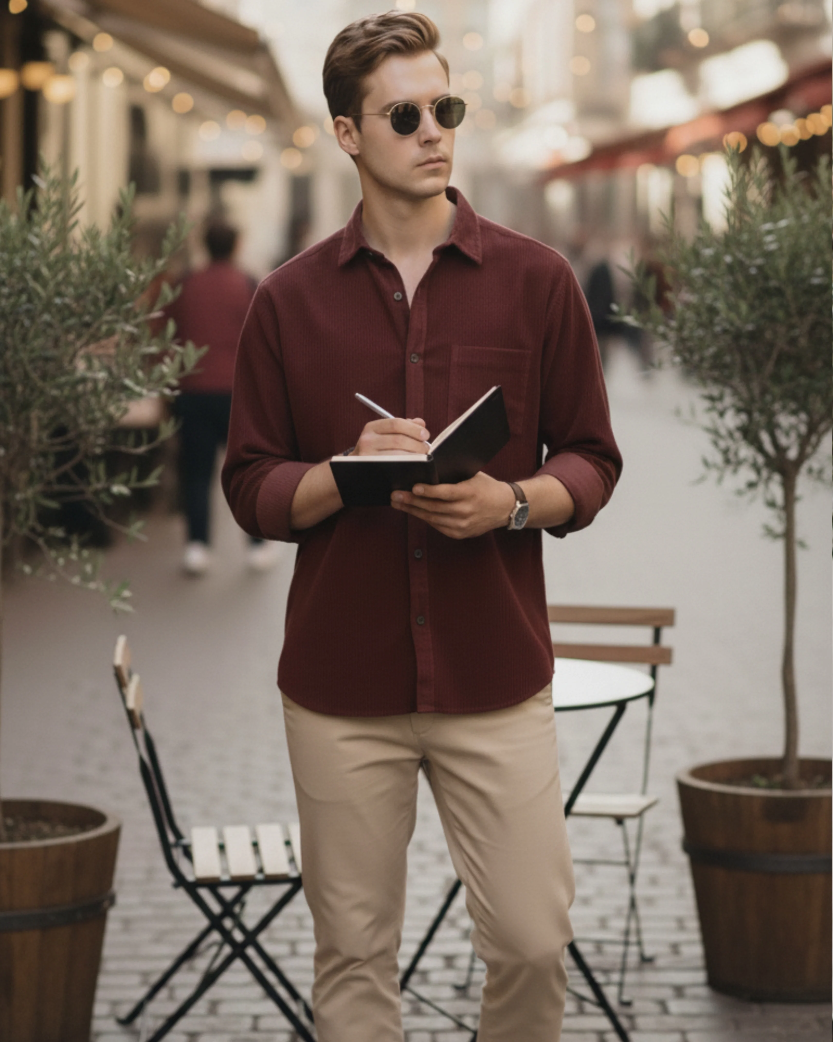 Men Maroon Corduroy Shirt - Image 3