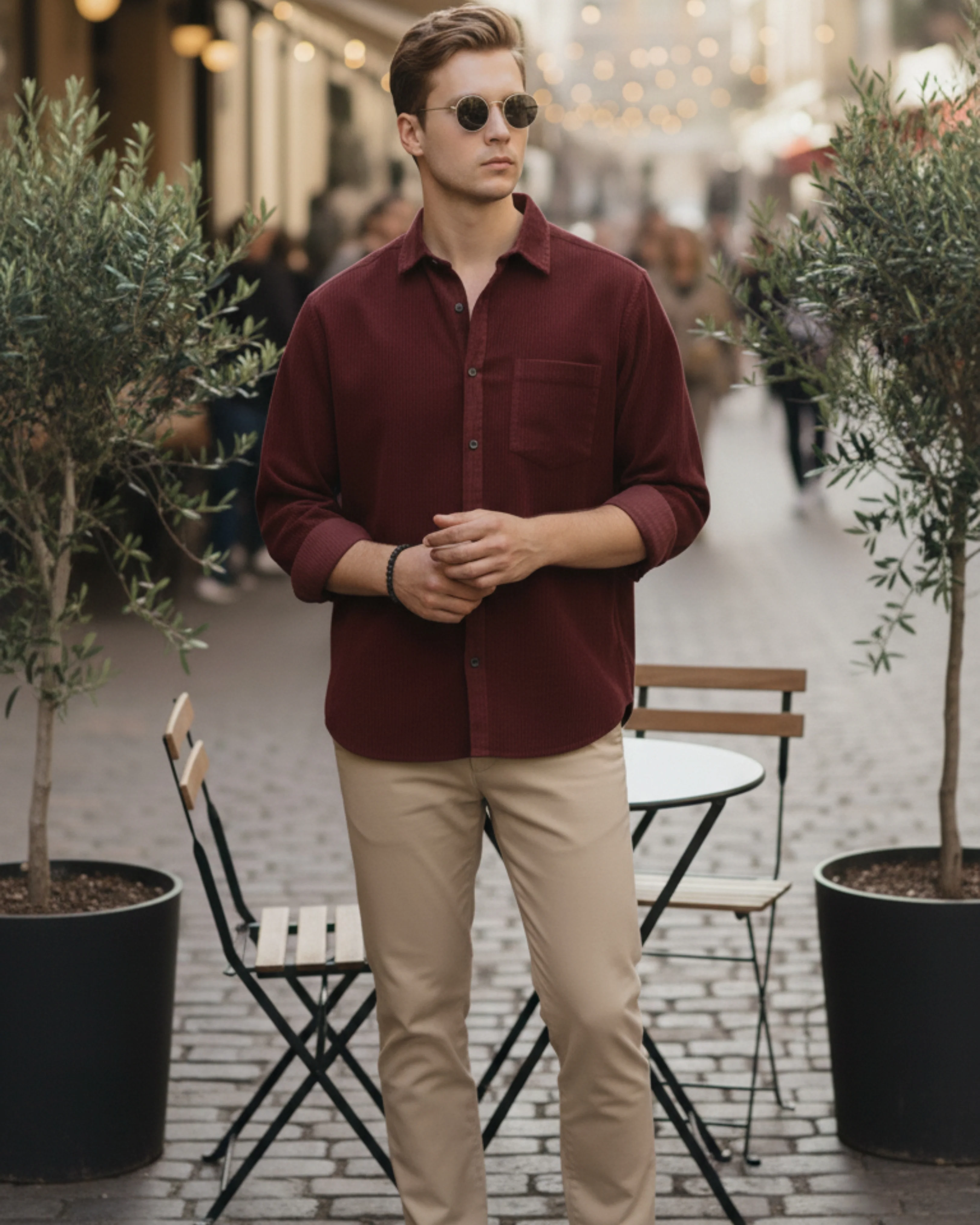 Men Maroon Corduroy Shirt - Image 4