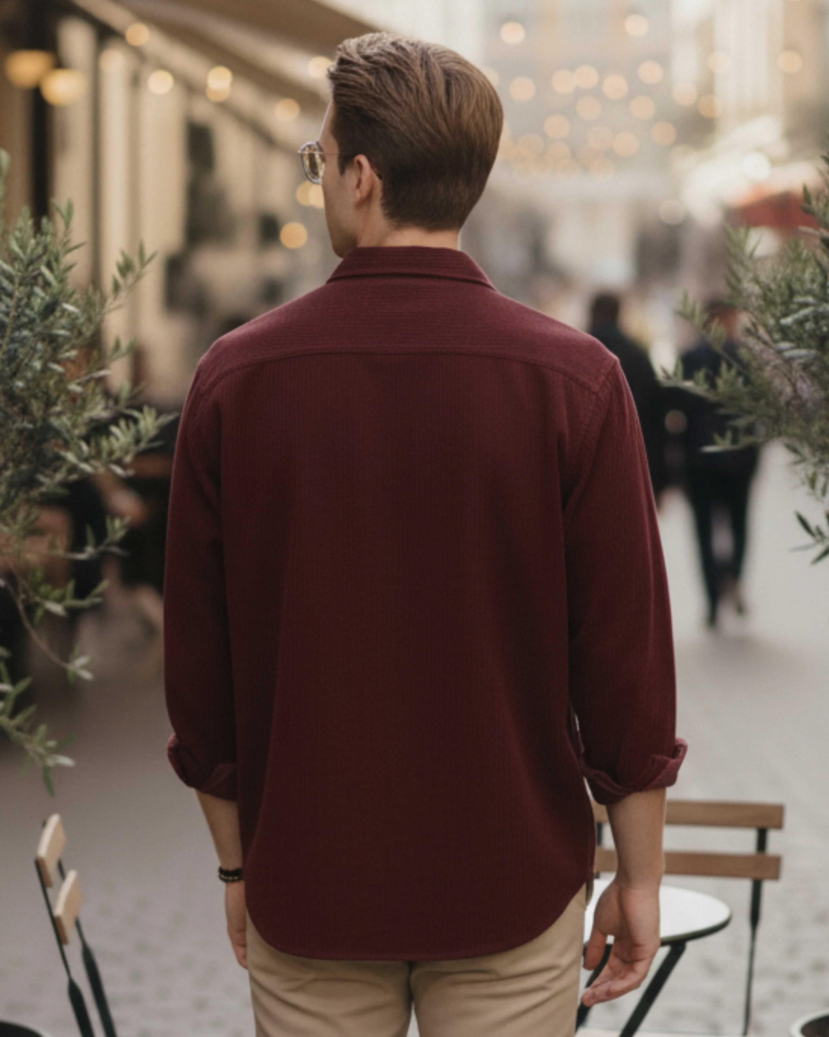 Men Maroon Corduroy Shirt - Image 5