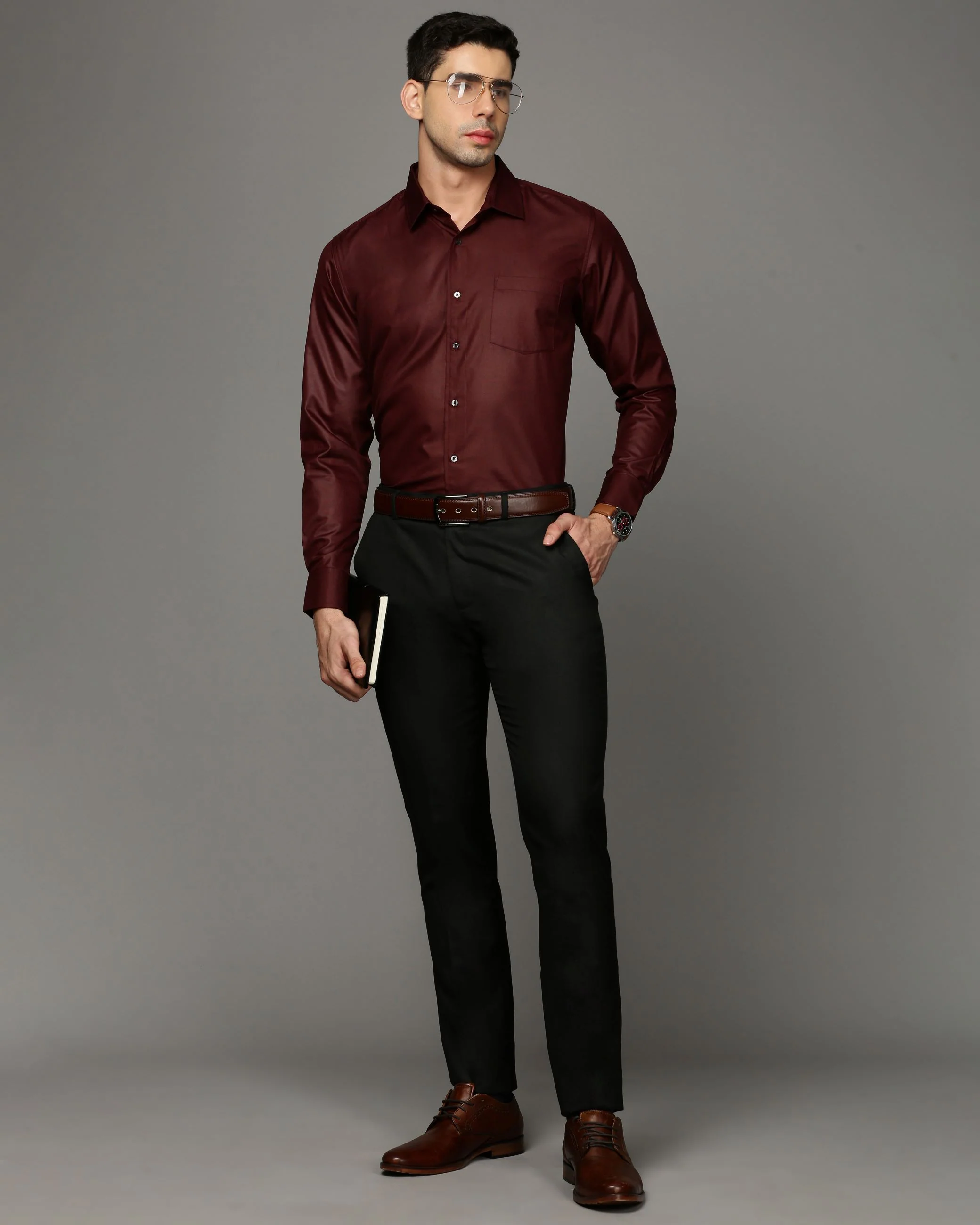 Men Maroon Cotton Blend Slim Shirt - Image 5