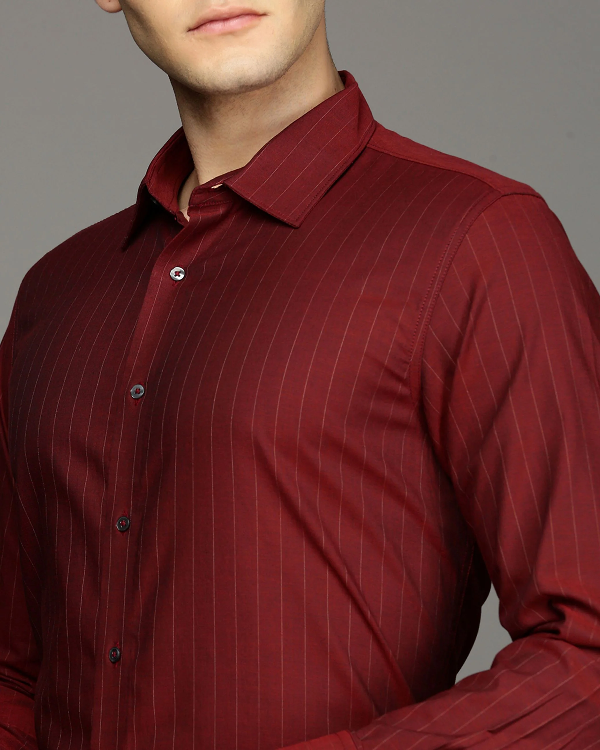 Men Maroon Cotton Blend Slim Shirt - Image 6