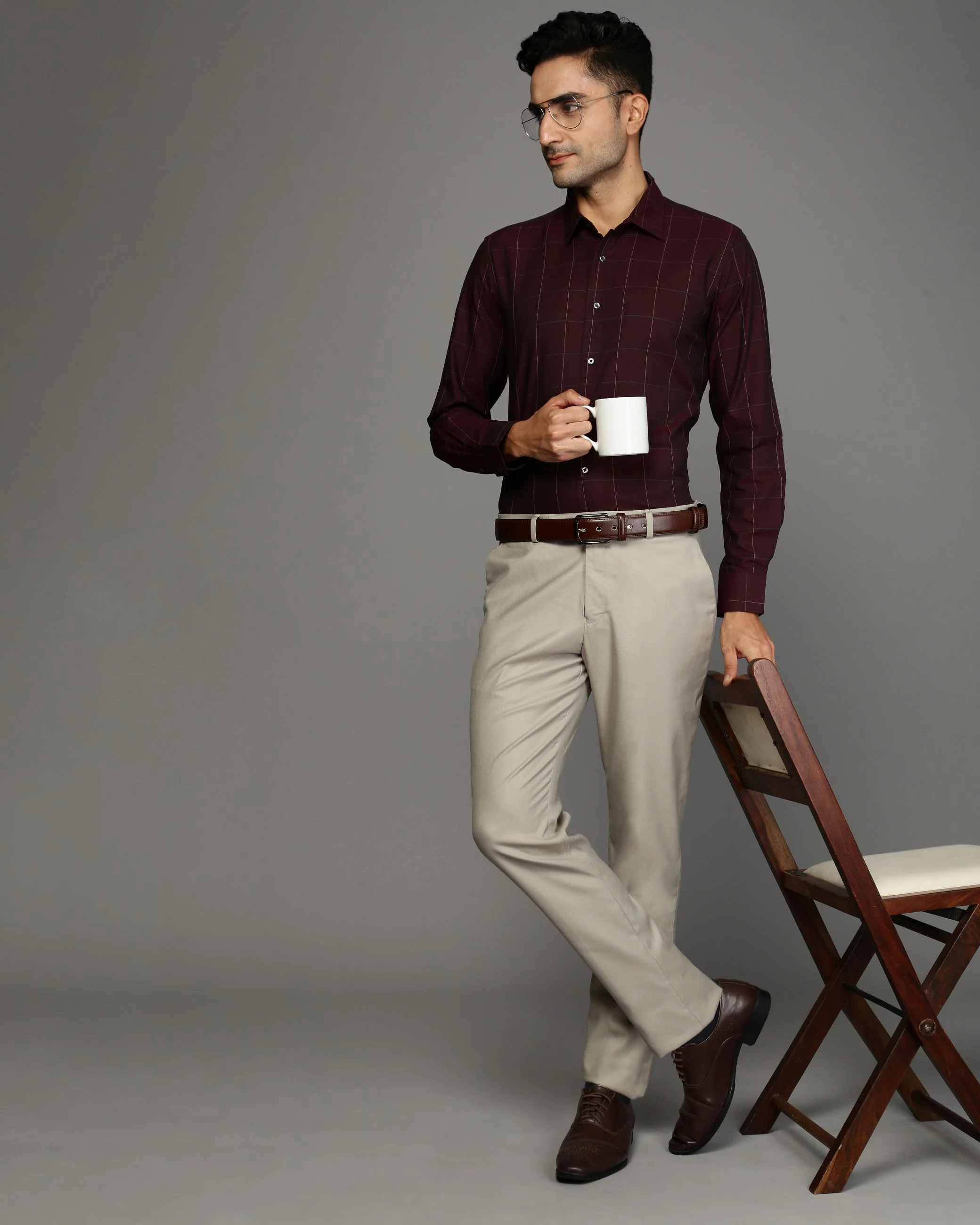 Men Maroon Cotton Blend Slim Shirt - Image 5